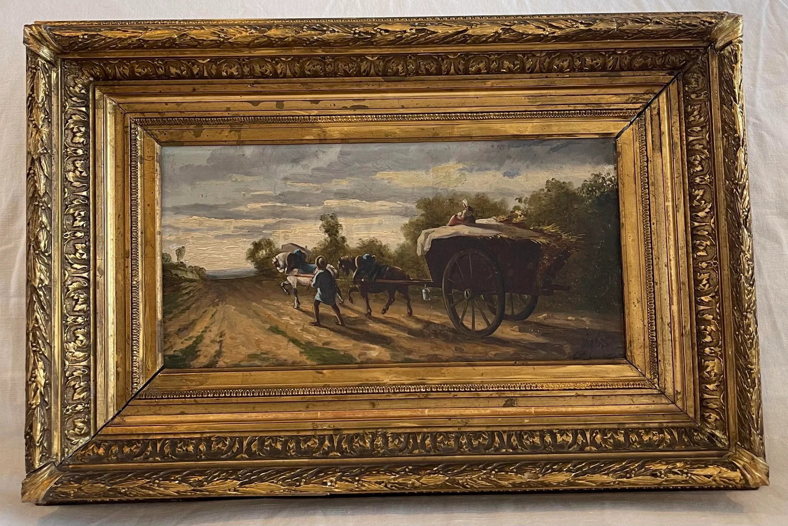 19th Century French Country Landscape Oil Painting, Framed - 2