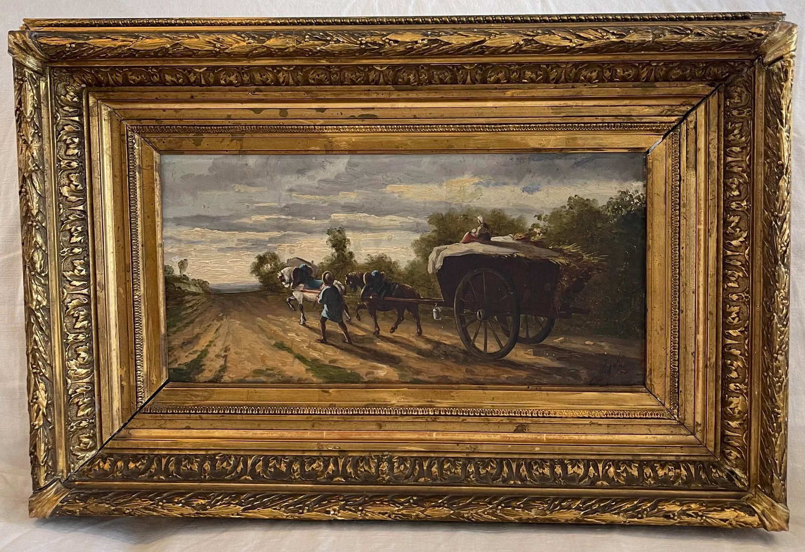 19th Century French Country Landscape Oil Painting, Framed - 3