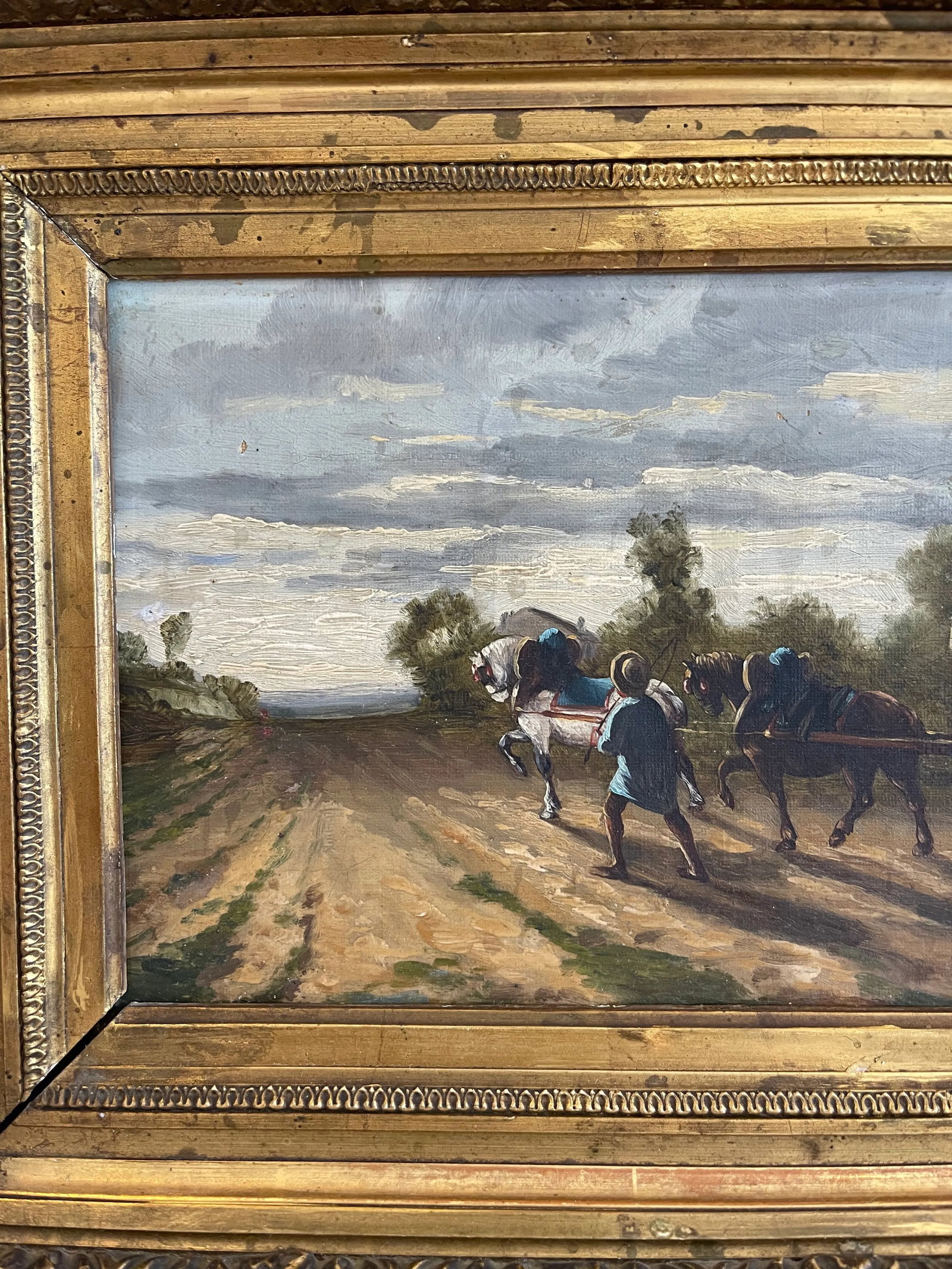 19th Century French Country Landscape Oil Painting, Framed - 4