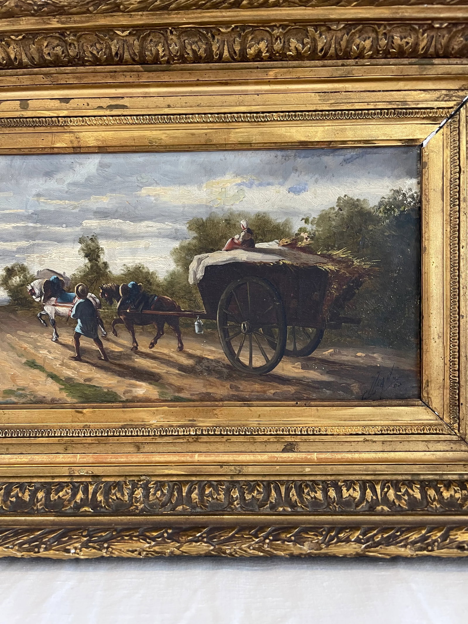 19th Century French Country Landscape Oil Painting, Framed - 5