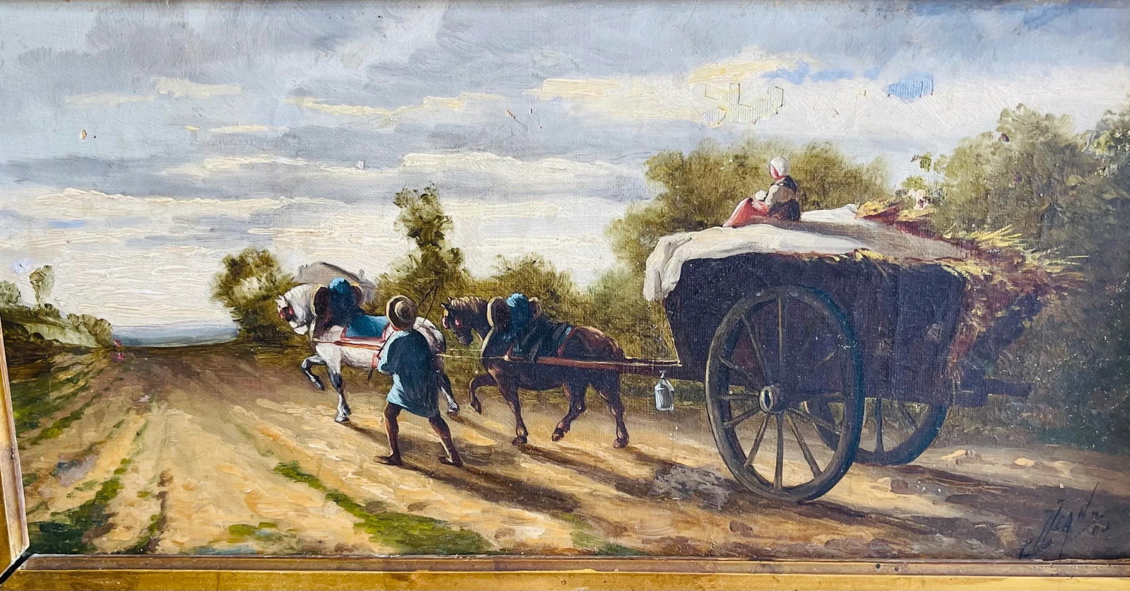 19th Century French Country Landscape Oil Painting, Framed - 7