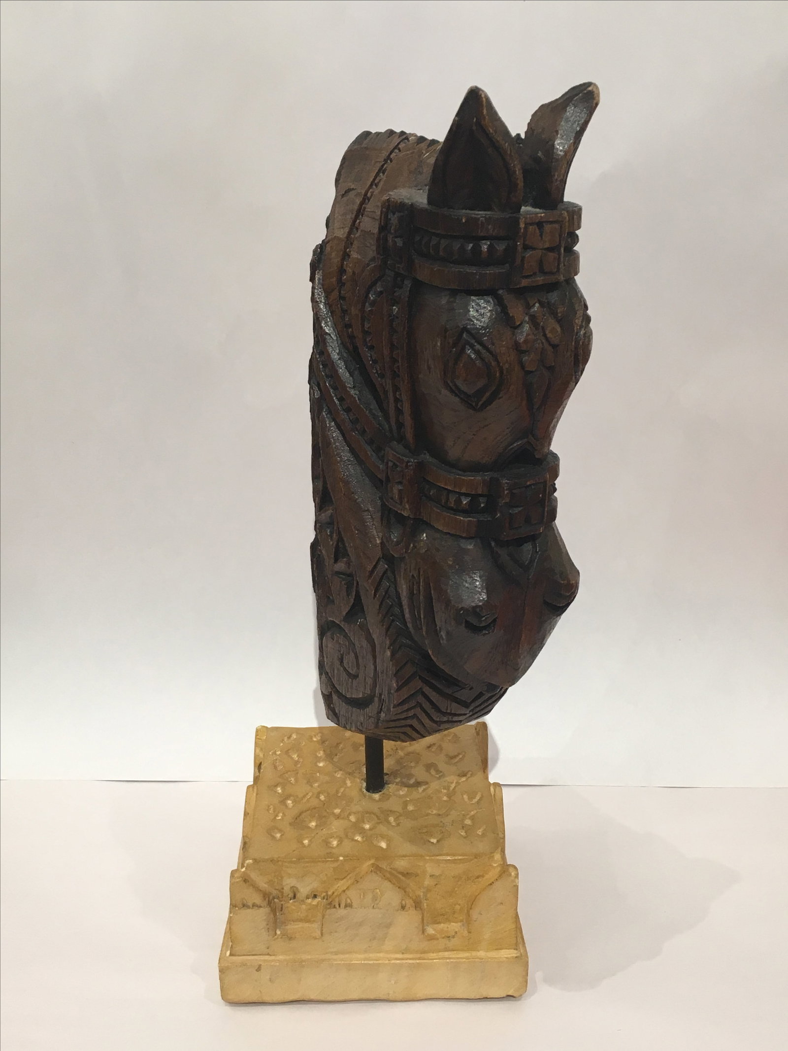 Hand Carved Wood & Stone Horse Sculpture - 3