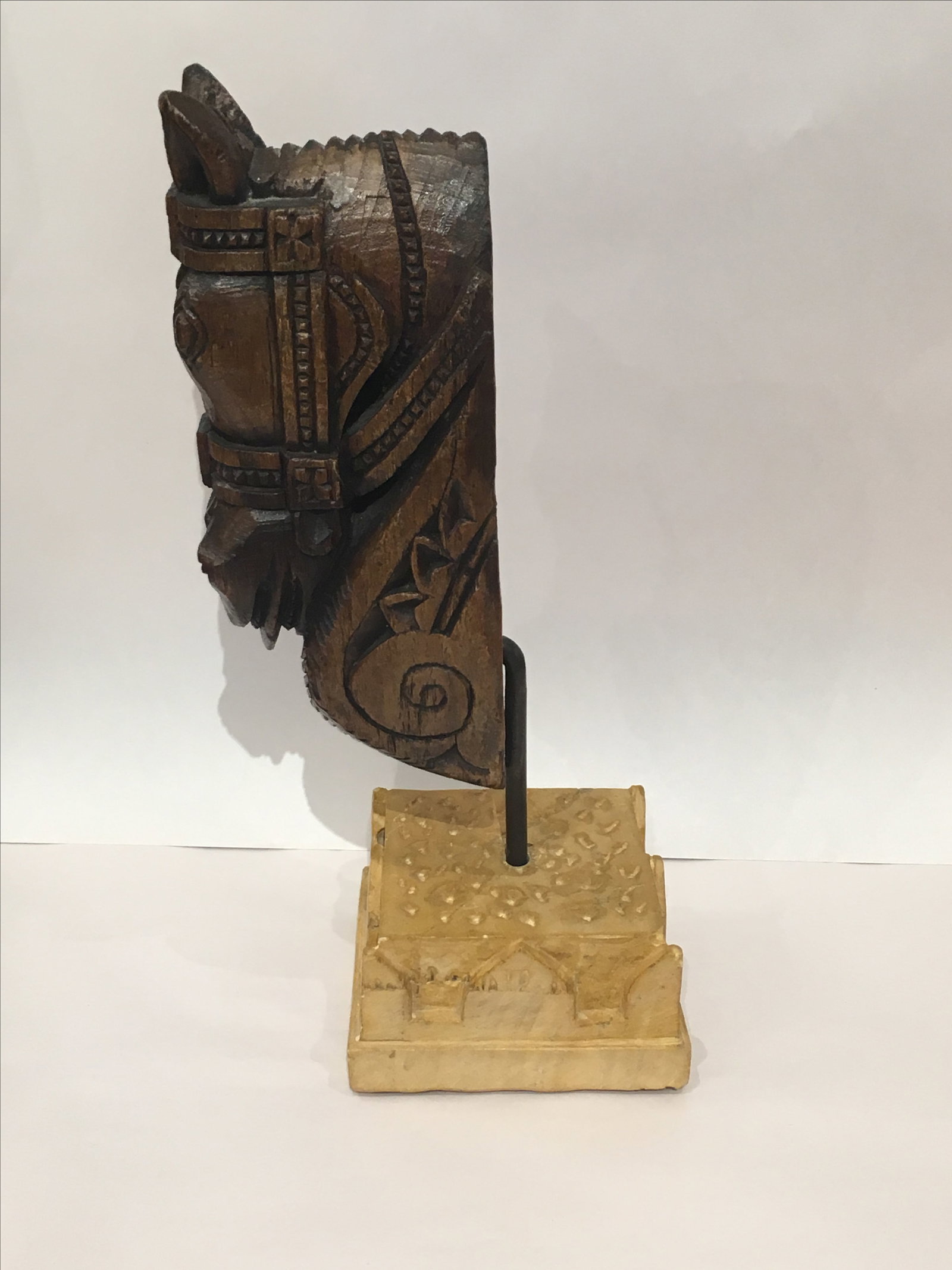 Hand Carved Wood & Stone Horse Sculpture - 4