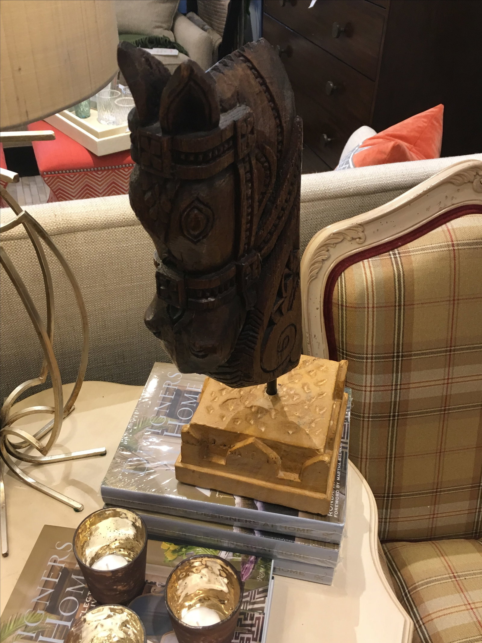 Hand Carved Wood & Stone Horse Sculpture - 7