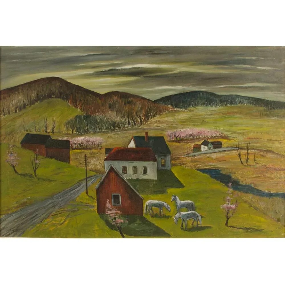 Charles Harsanyi (American 1905-1973) "Peach Orchard in the Valley" Oil Painting - 5