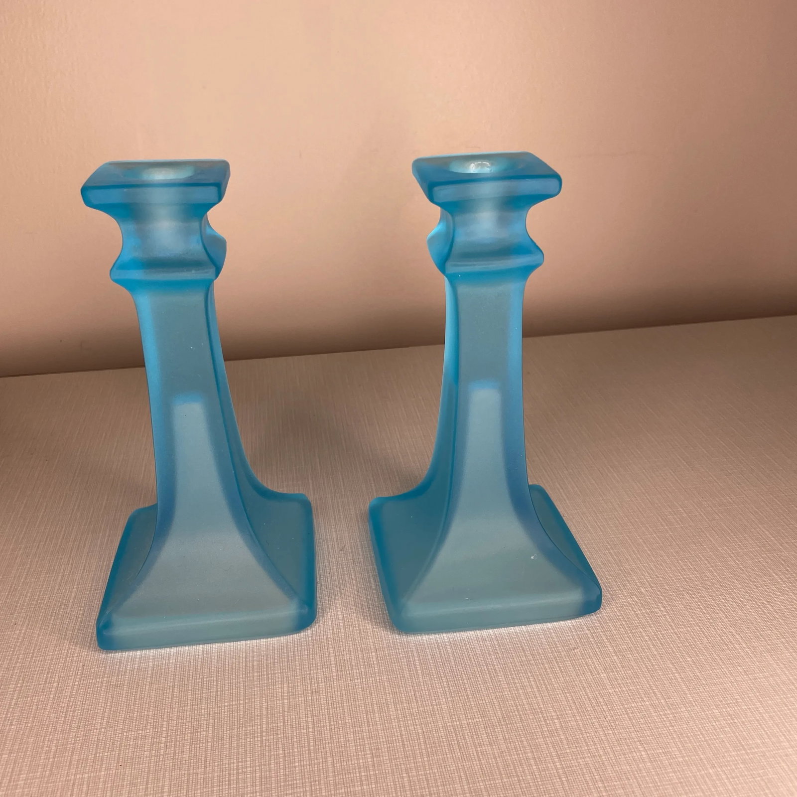 Tiffin Blue Glass Candlestick Holders- a Pair - 2