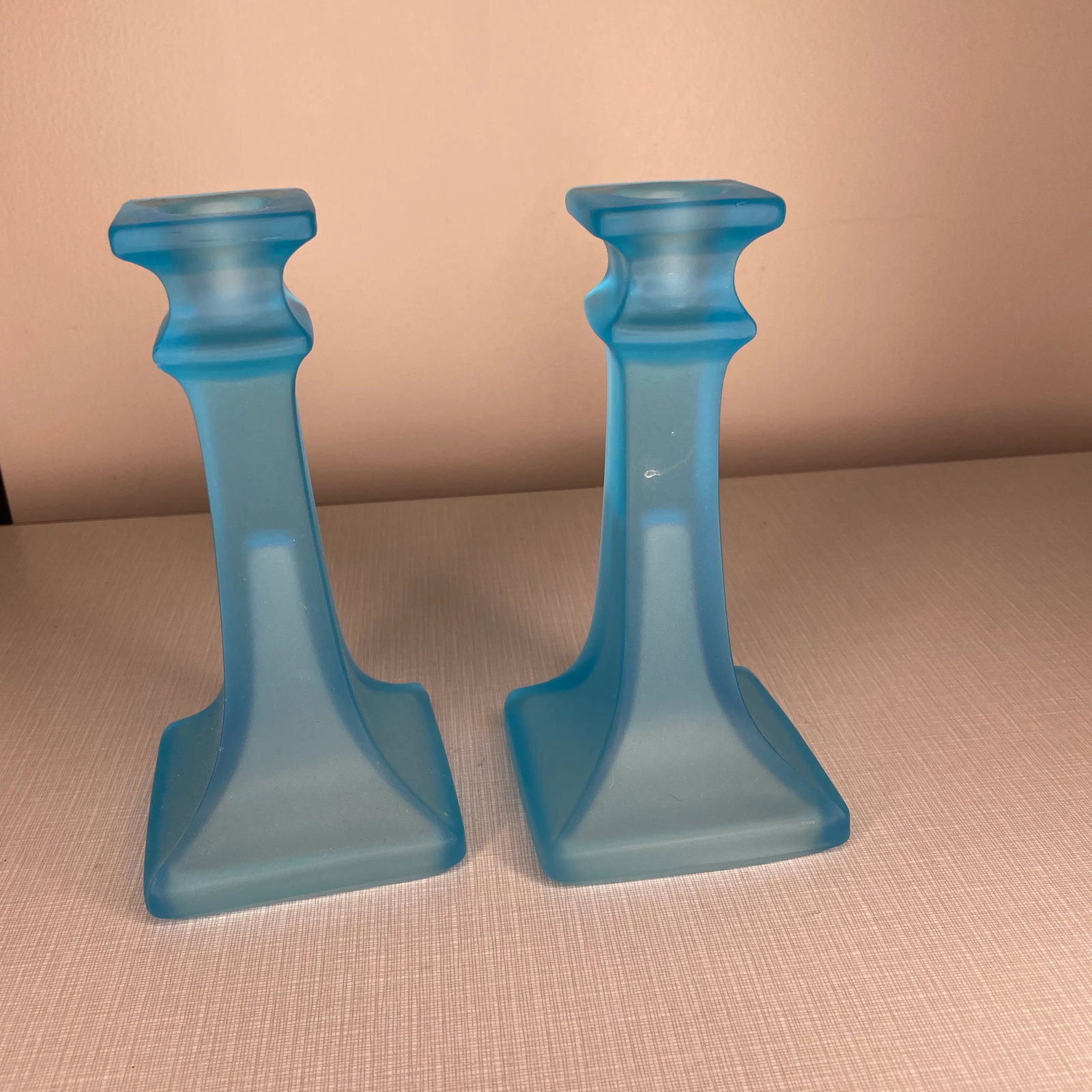 Tiffin Blue Glass Candlestick Holders- a Pair - 4