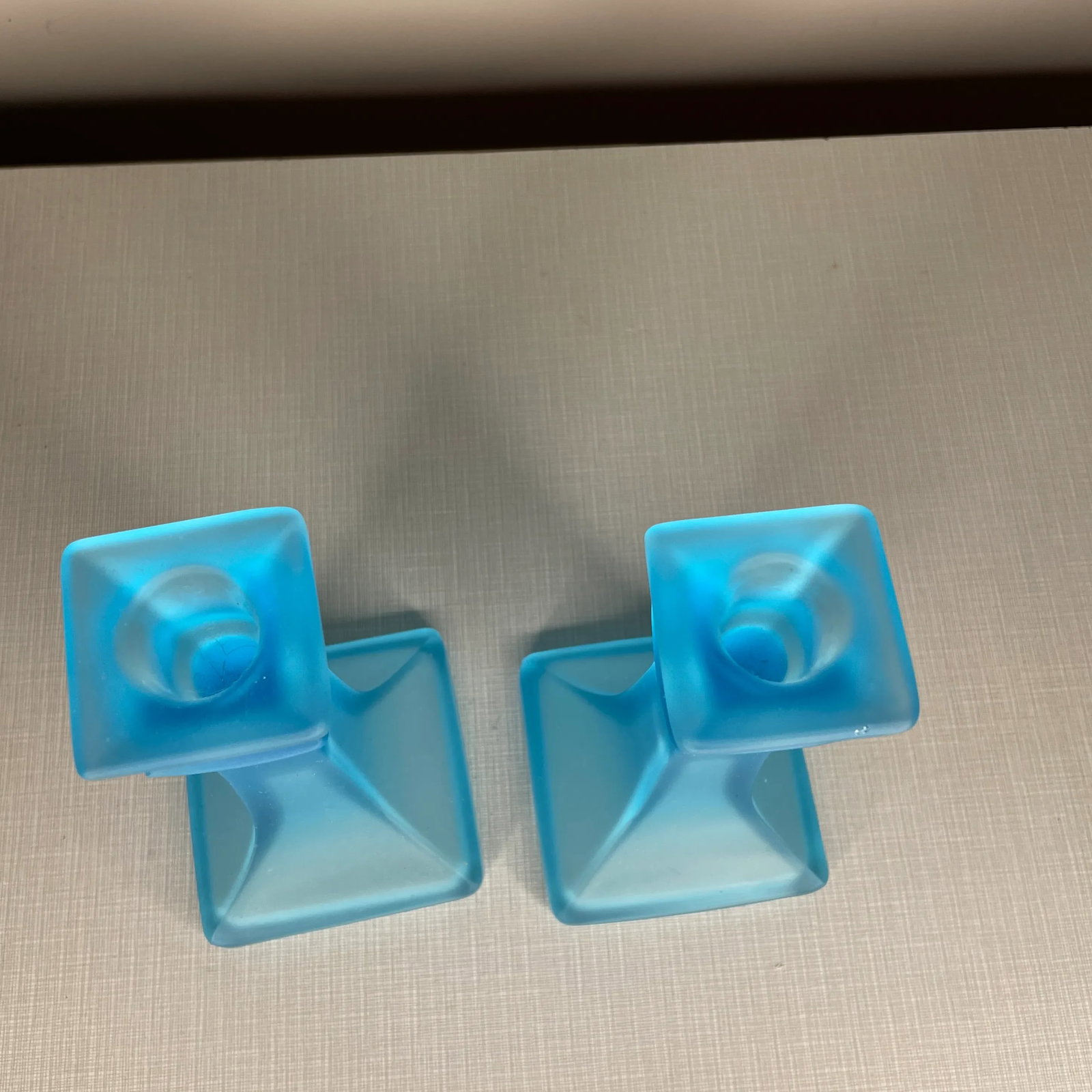 Tiffin Blue Glass Candlestick Holders- a Pair - 5