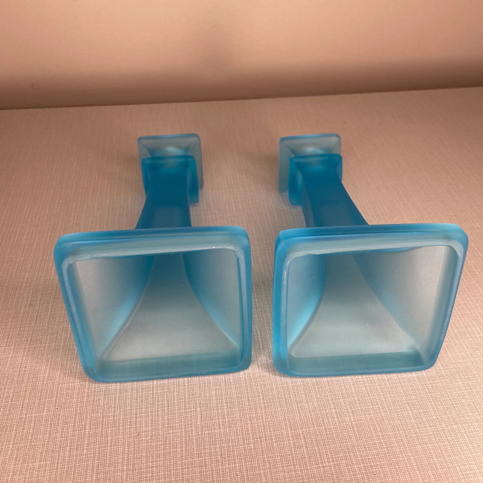 Tiffin Blue Glass Candlestick Holders- a Pair - 7
