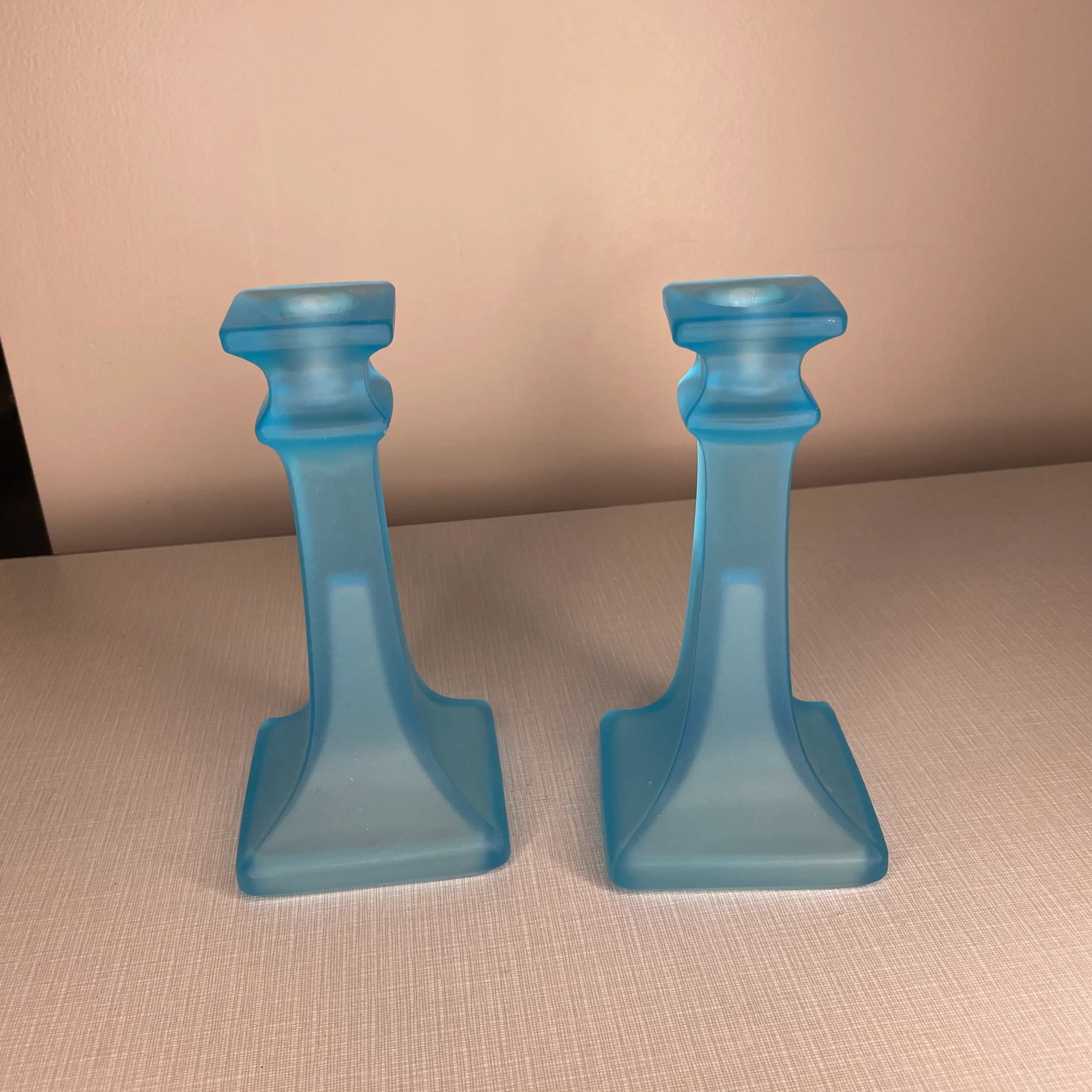 Tiffin Blue Glass Candlestick Holders- a Pair - 8