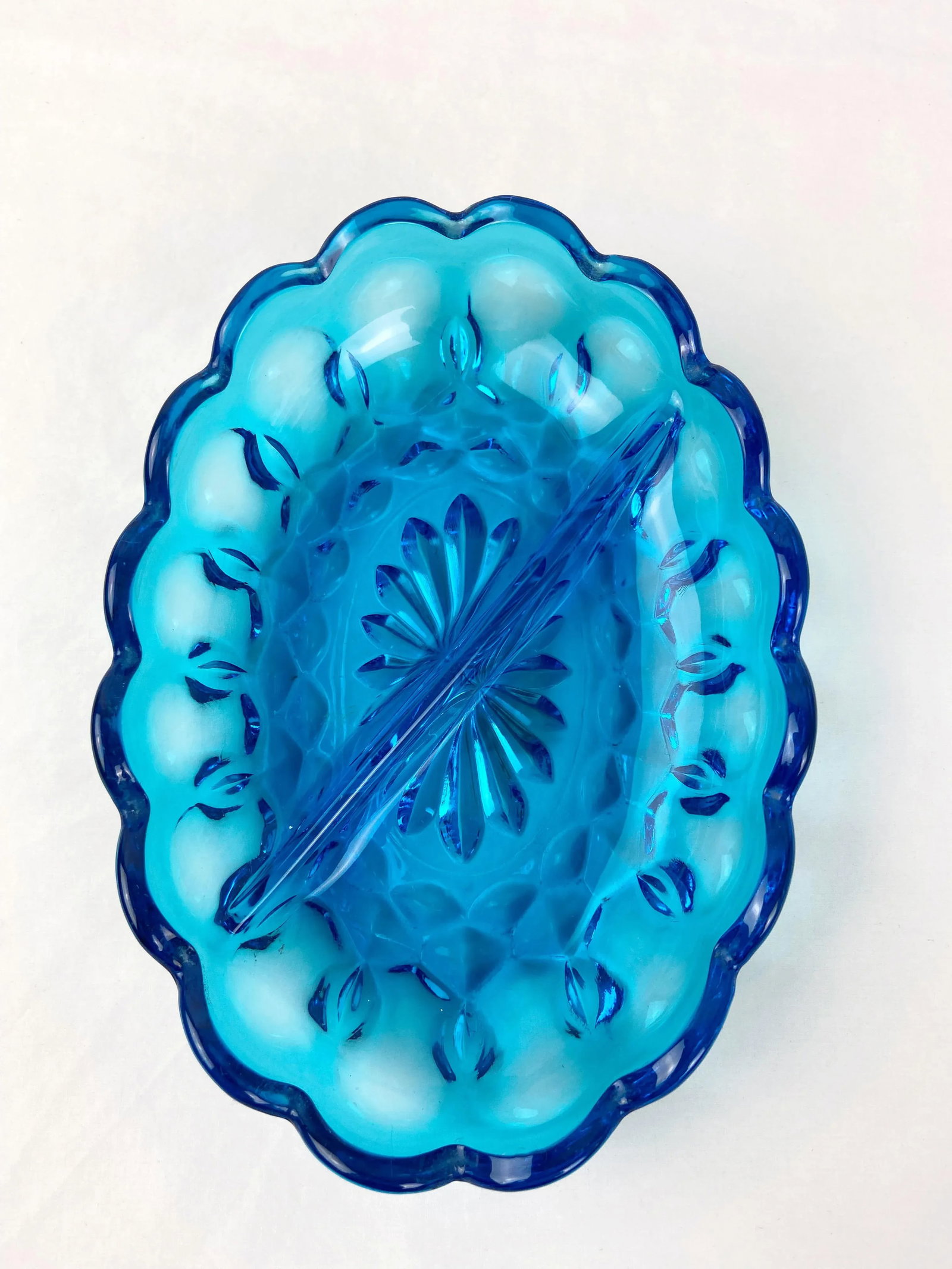 Vintage Turquoise Blue Indiana Glass Oval Divided Dish - 2