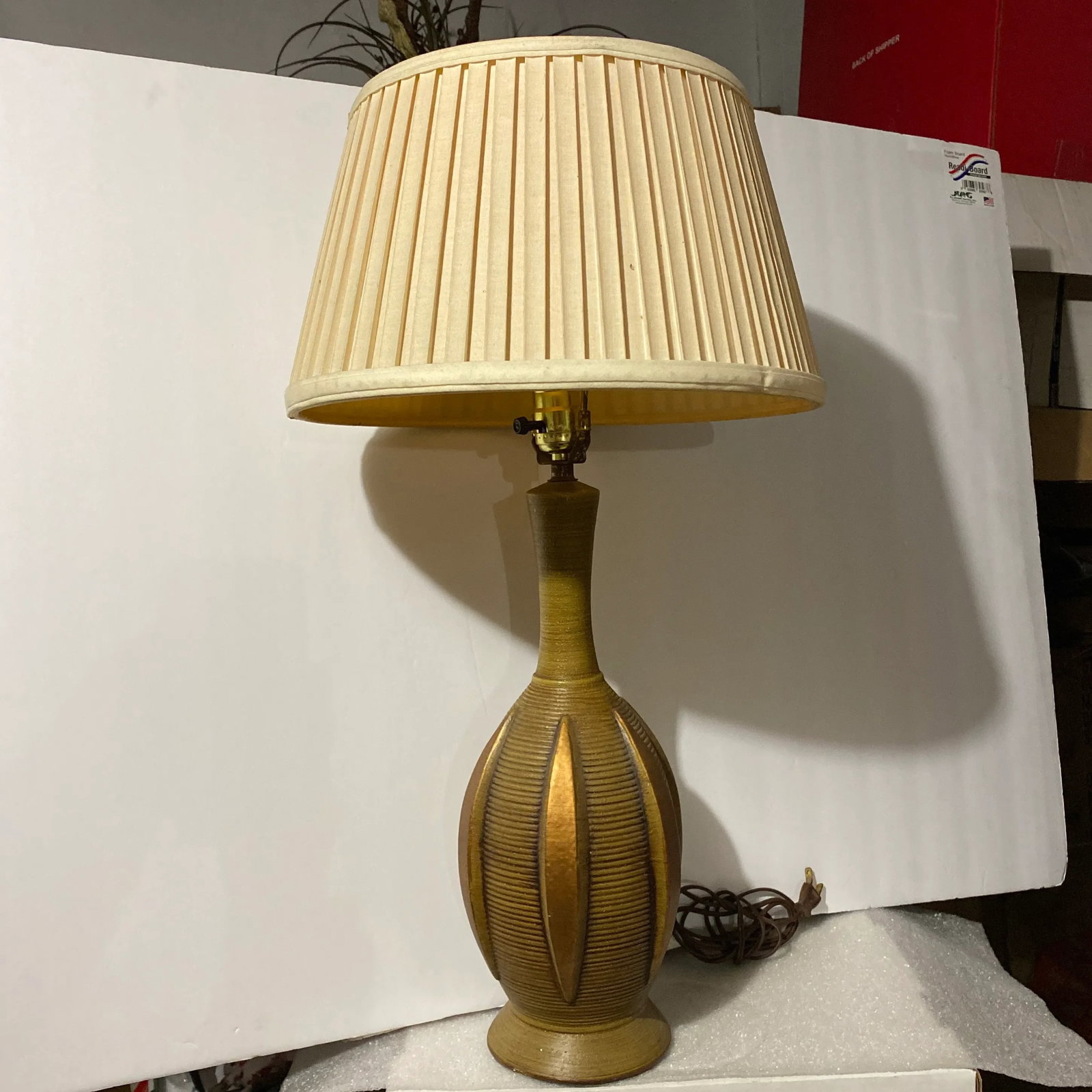 Mid-Century Modern Textured Pottery Lamp - 13