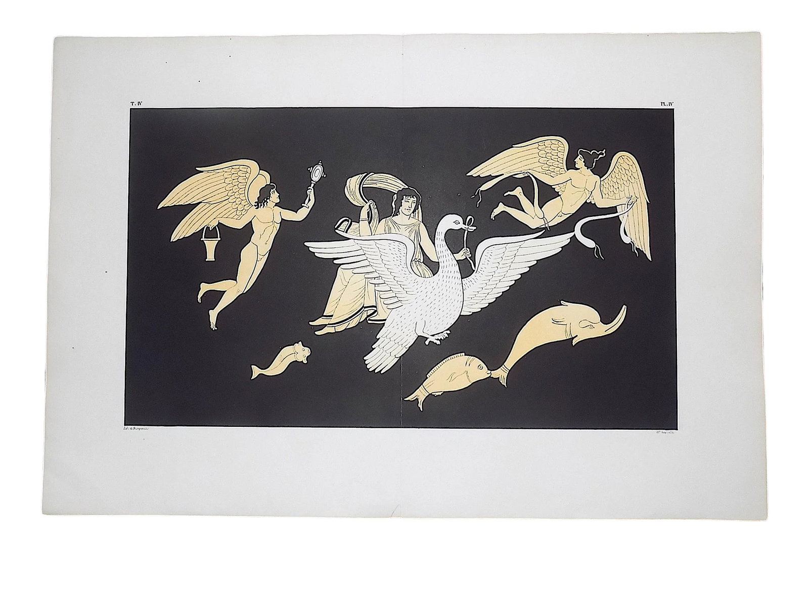 Antique 19th Century Lithograph-Greek Vase Motifs-Hand Colored-Elephant Folio (1 of 4)