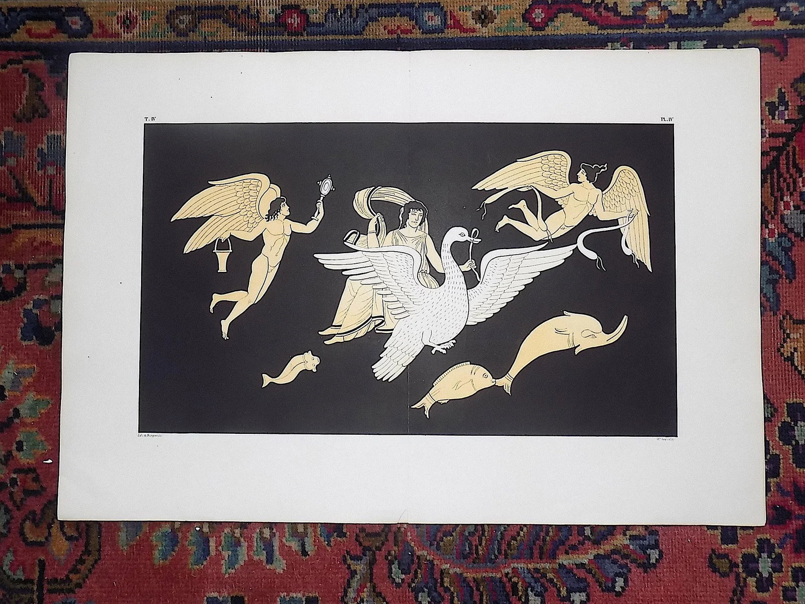 Antique 19th Century Lithograph-Greek Vase Motifs-Hand Colored-Elephant Folio - 3
