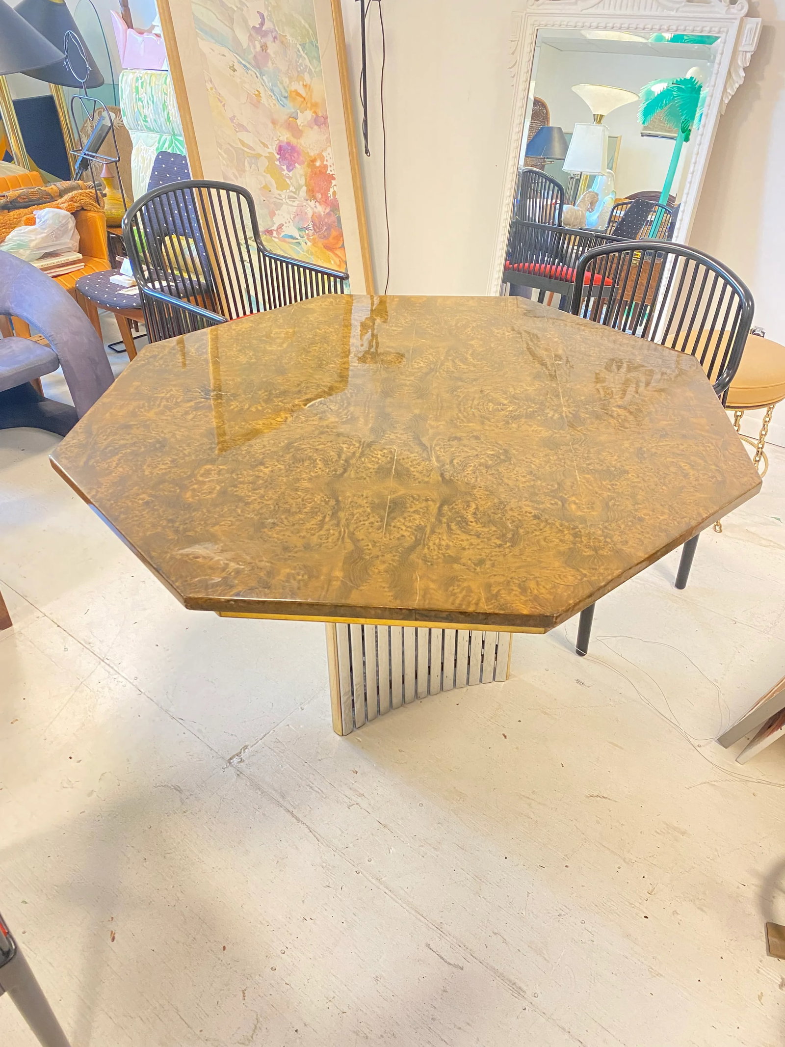 1970s Burl Octagonal Dining Table - 8