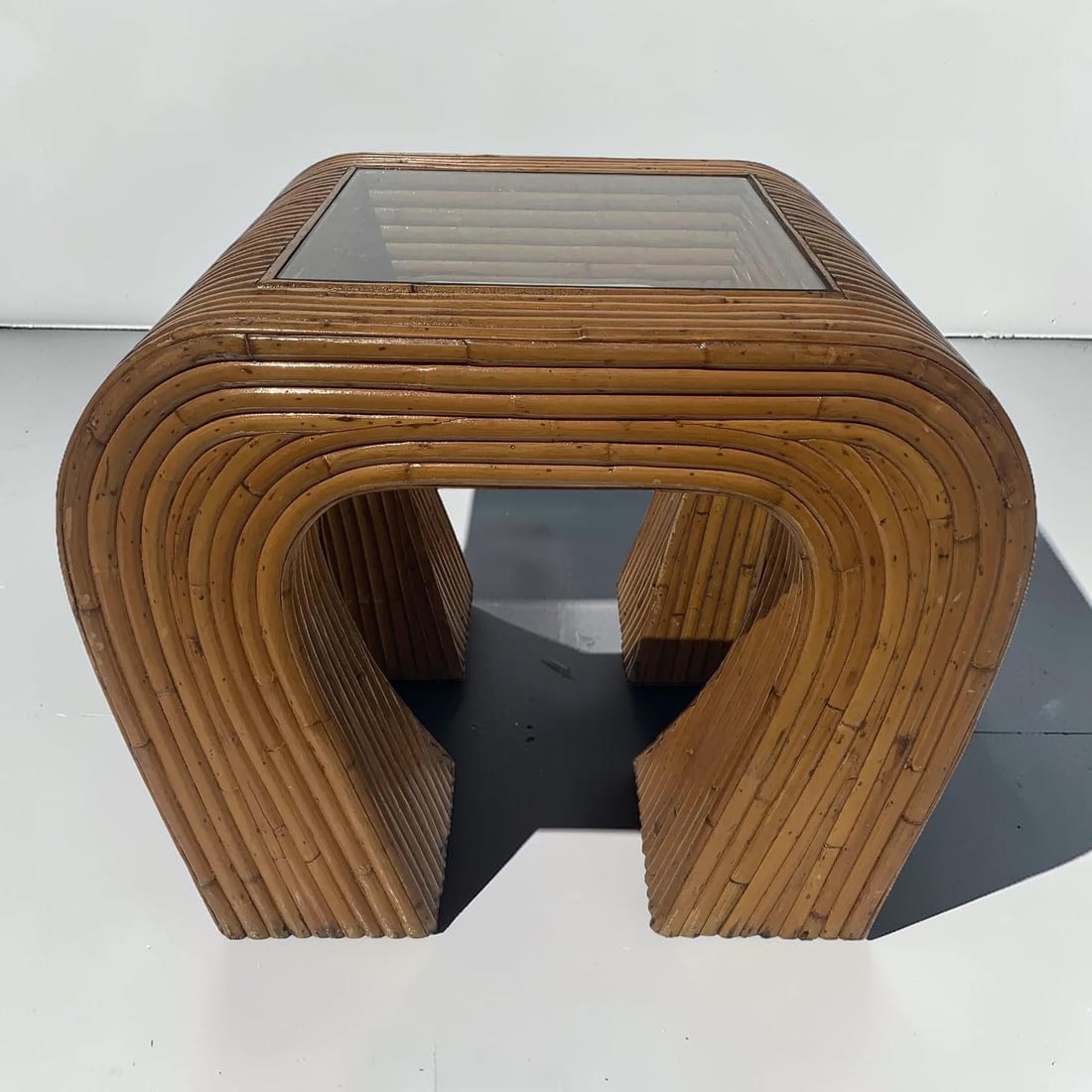 1970s Vintage Split Reed and Glass Waterfall Side Table - 2
