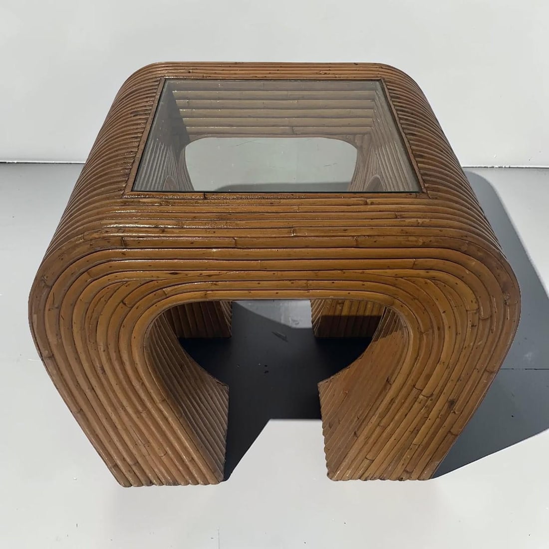 1970s Vintage Split Reed and Glass Waterfall Side Table - 4