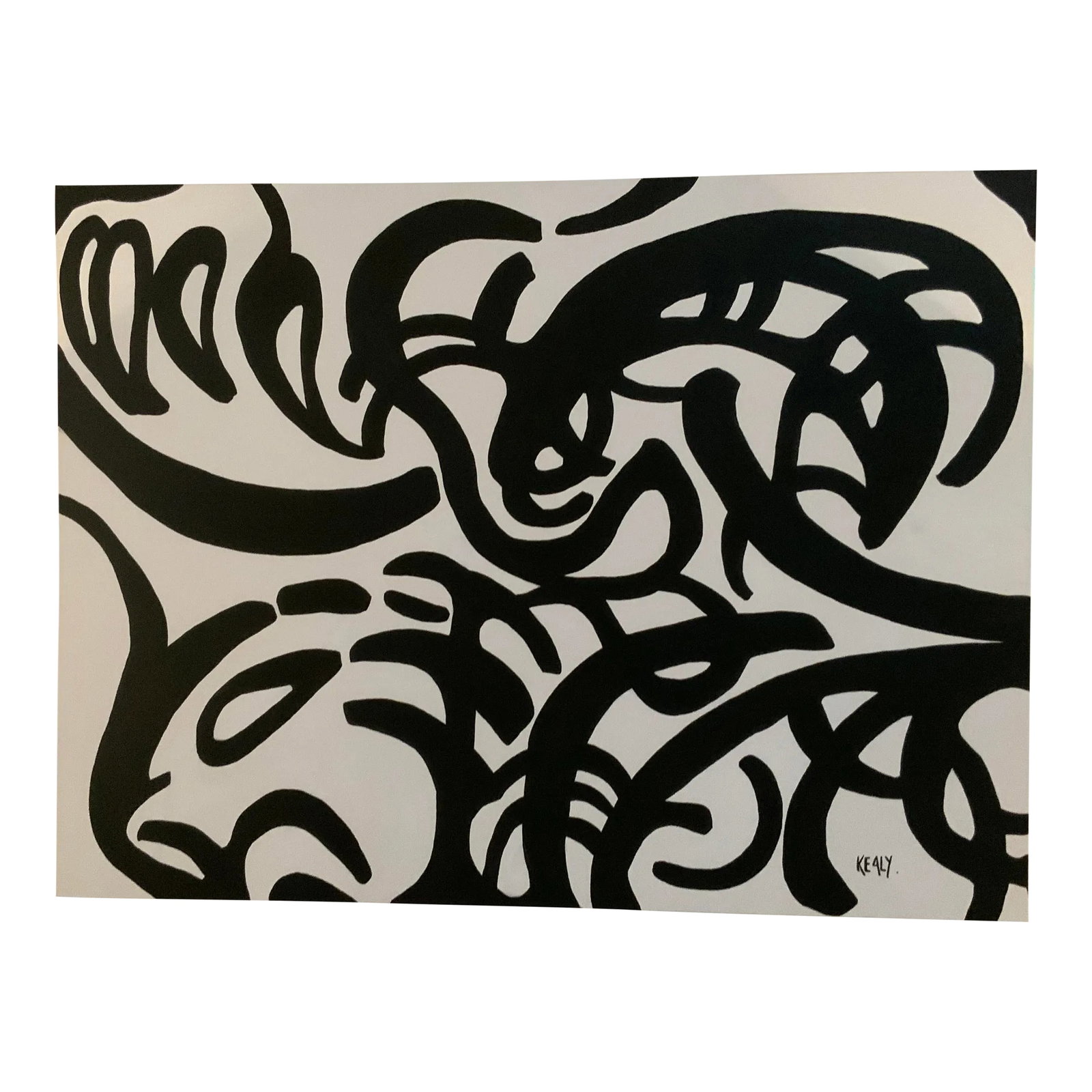 Large Black and White Acrylic Painting on Canvas Signed by Artist: Stunning Contemporary Black & White acrylic on Canvas. Adds a definite punch to any room. Condition: Alterations: Original Condition Unaltered Imperfections: Some Imperfections Condition Notes: Outsta