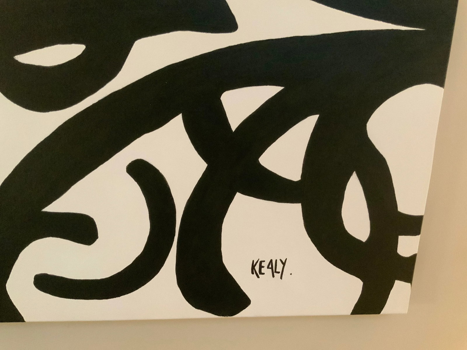 Large Black and White Acrylic Painting on Canvas Signed by Artist - 6