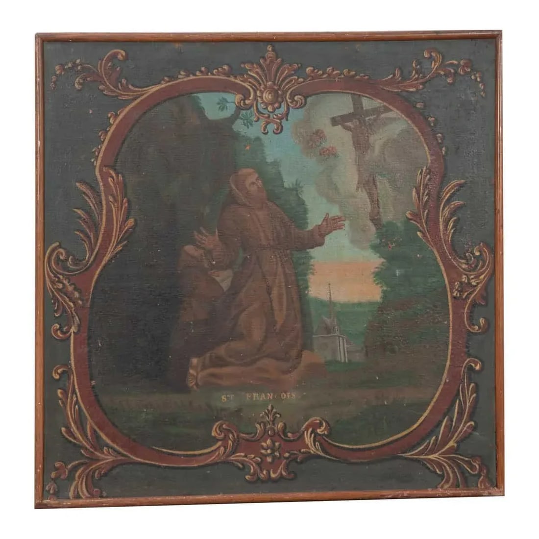 French 19th Century Framed Painting of St. Francis of Assisi - 8