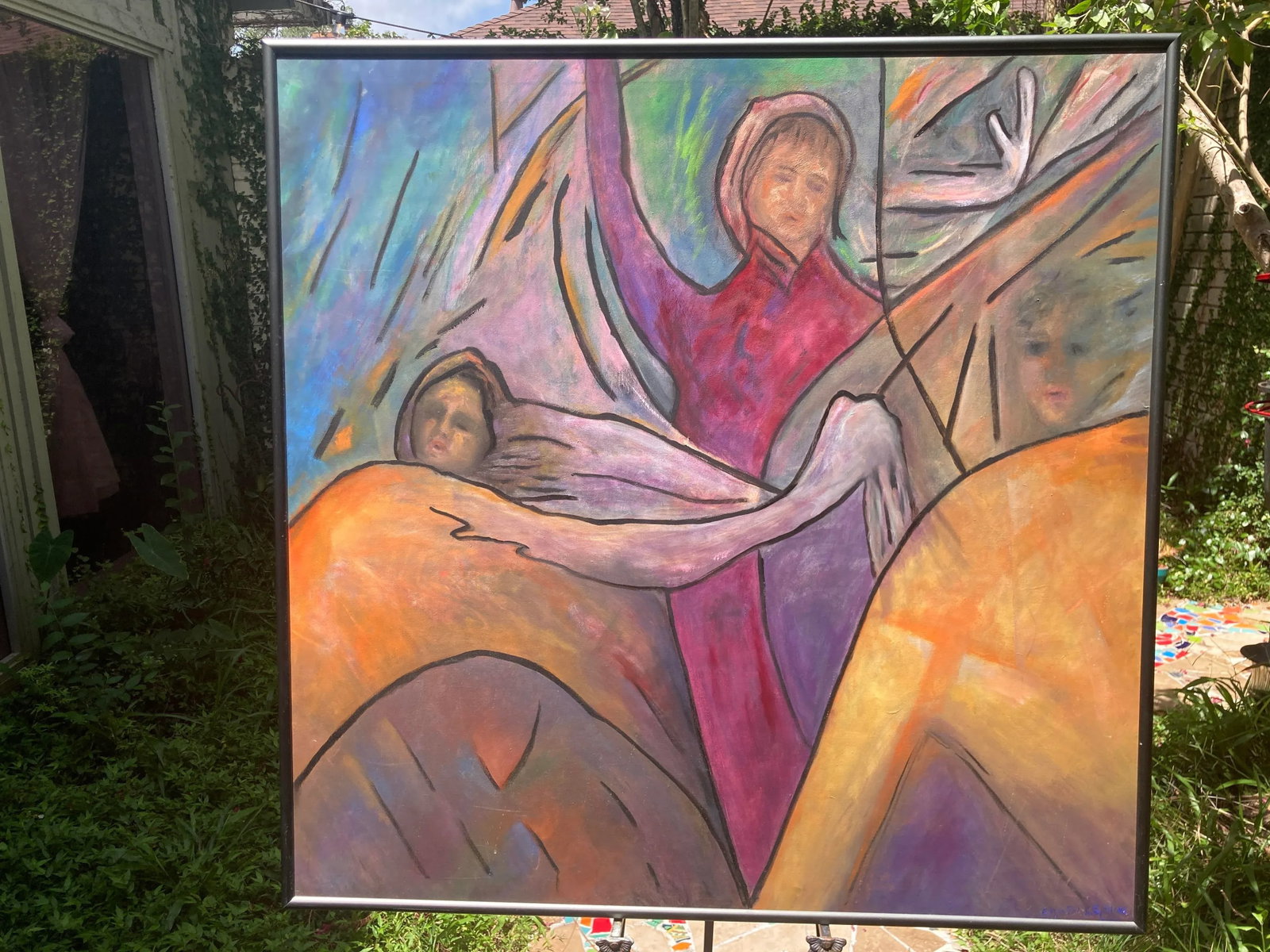 40" 20th Century Abstract Figurative Dancing Women Fauvist Oil Painting on Canvas Signed, Framed - 12