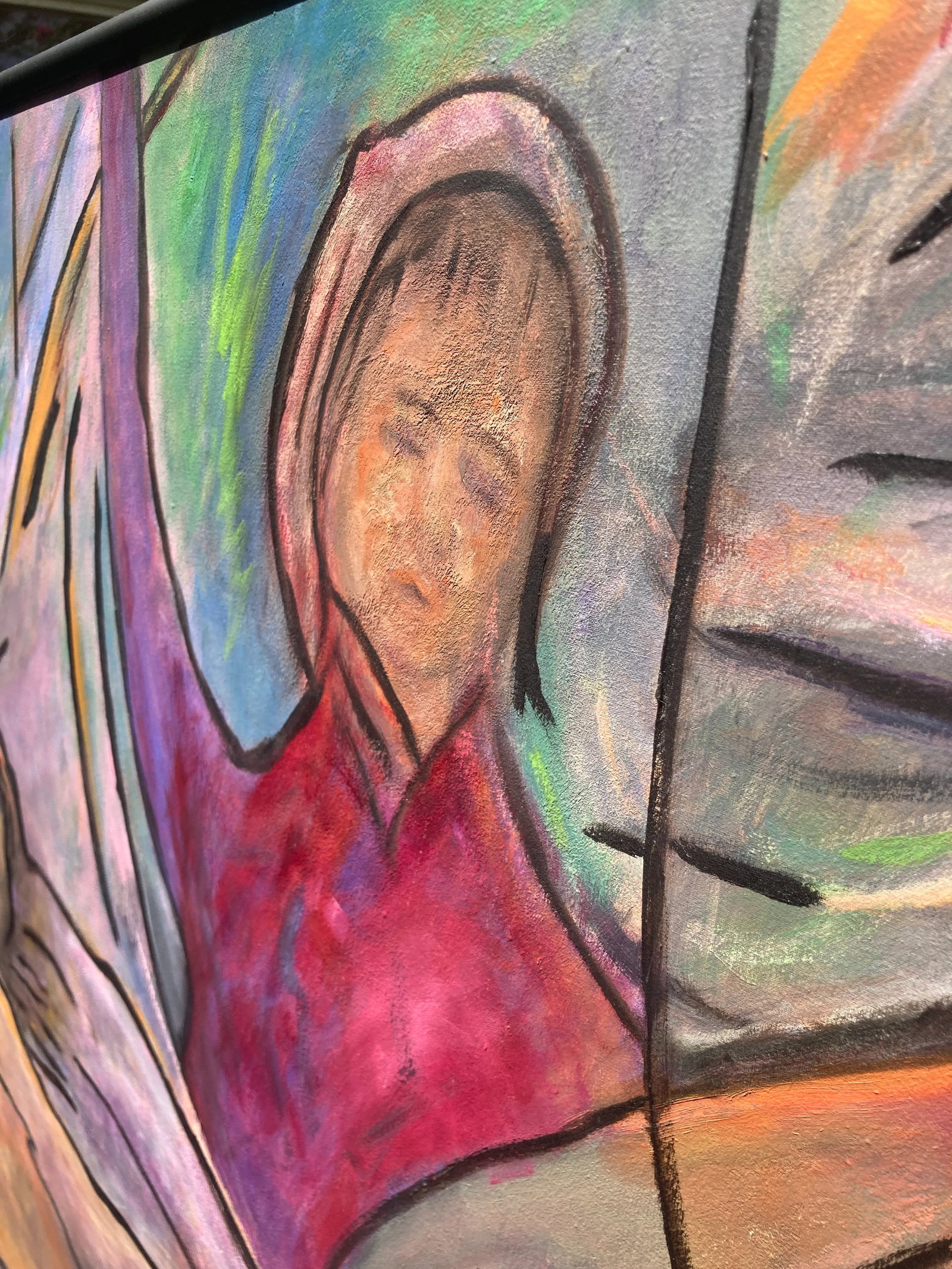 40" 20th Century Abstract Figurative Dancing Women Fauvist Oil Painting on Canvas Signed, Framed - 2
