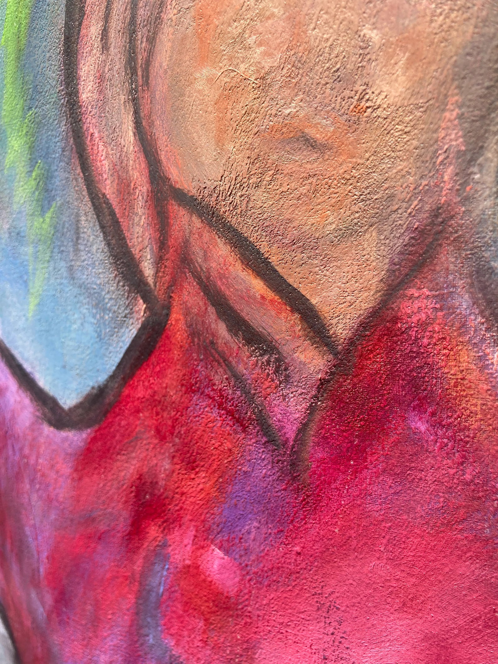 40" 20th Century Abstract Figurative Dancing Women Fauvist Oil Painting on Canvas Signed, Framed - 3