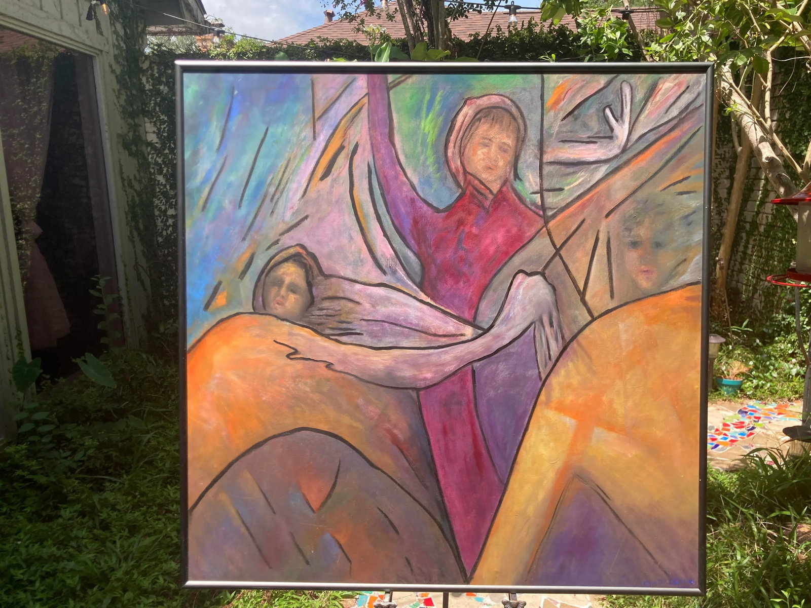 40" 20th Century Abstract Figurative Dancing Women Fauvist Oil Painting on Canvas Signed, Framed - 9