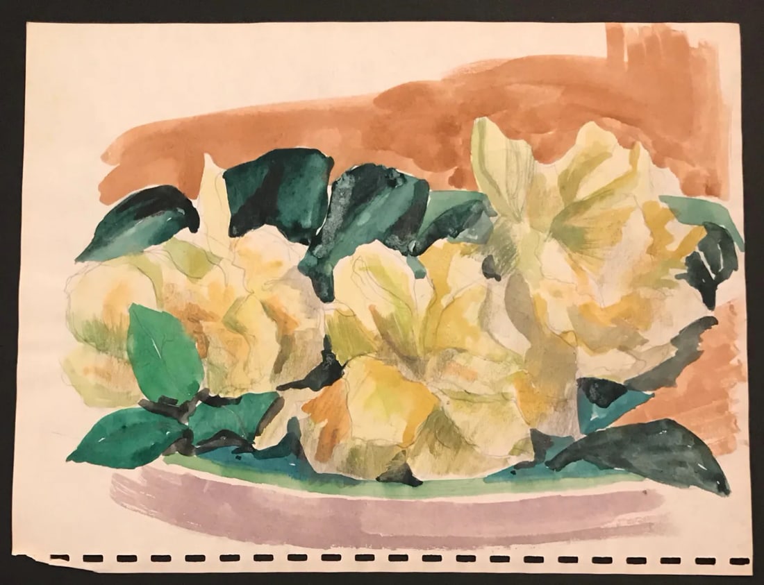 1930s Floral Still Life Watercolor - 3