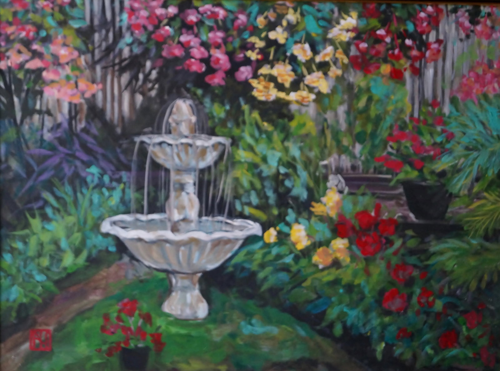 Framed "Begonia Gardens" Acrylic Painting - 2