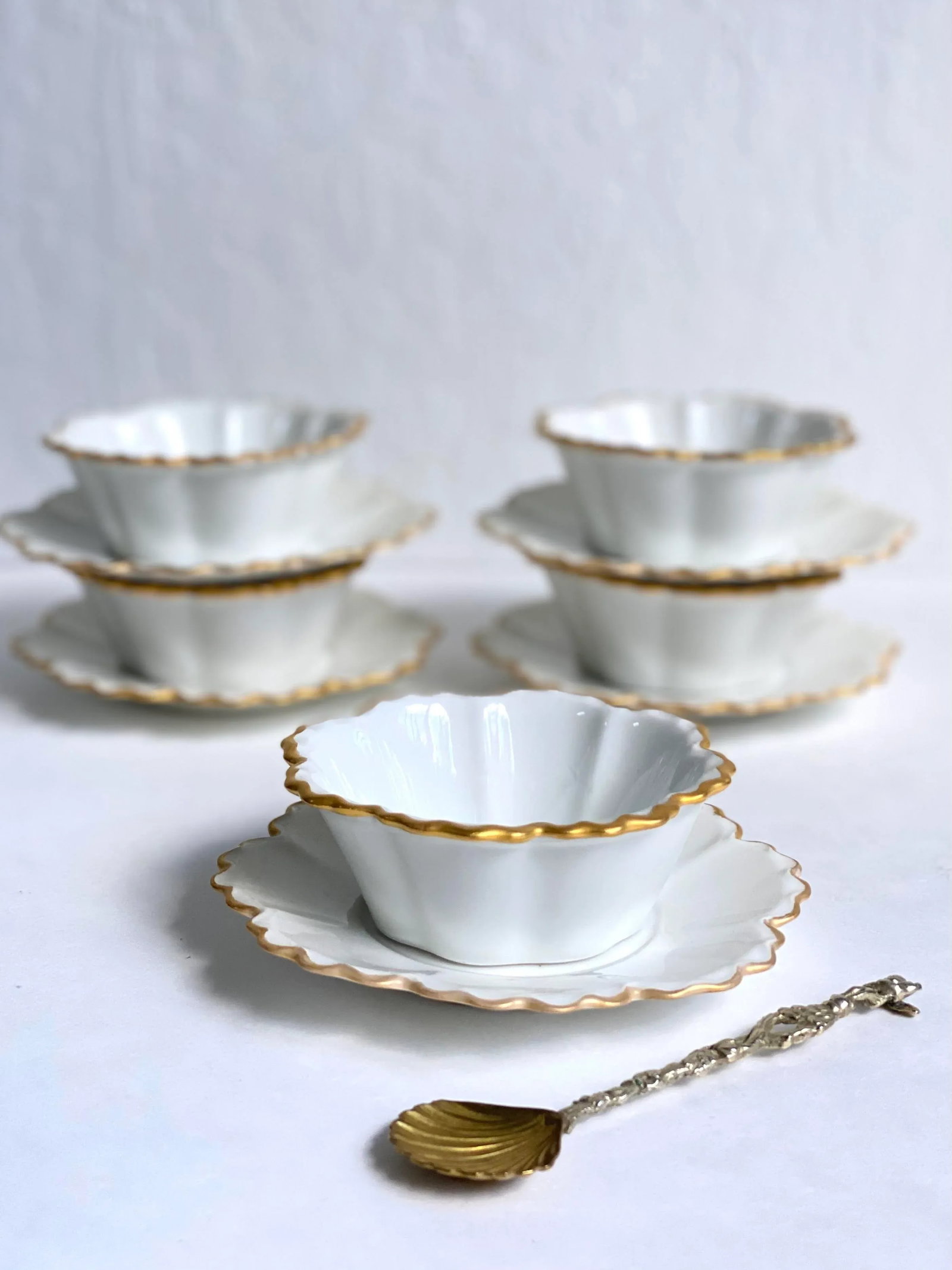Vintage Limoges Gda France Flower Shaped Dessert Cups & Saucers Set- 11 Pieces - 2