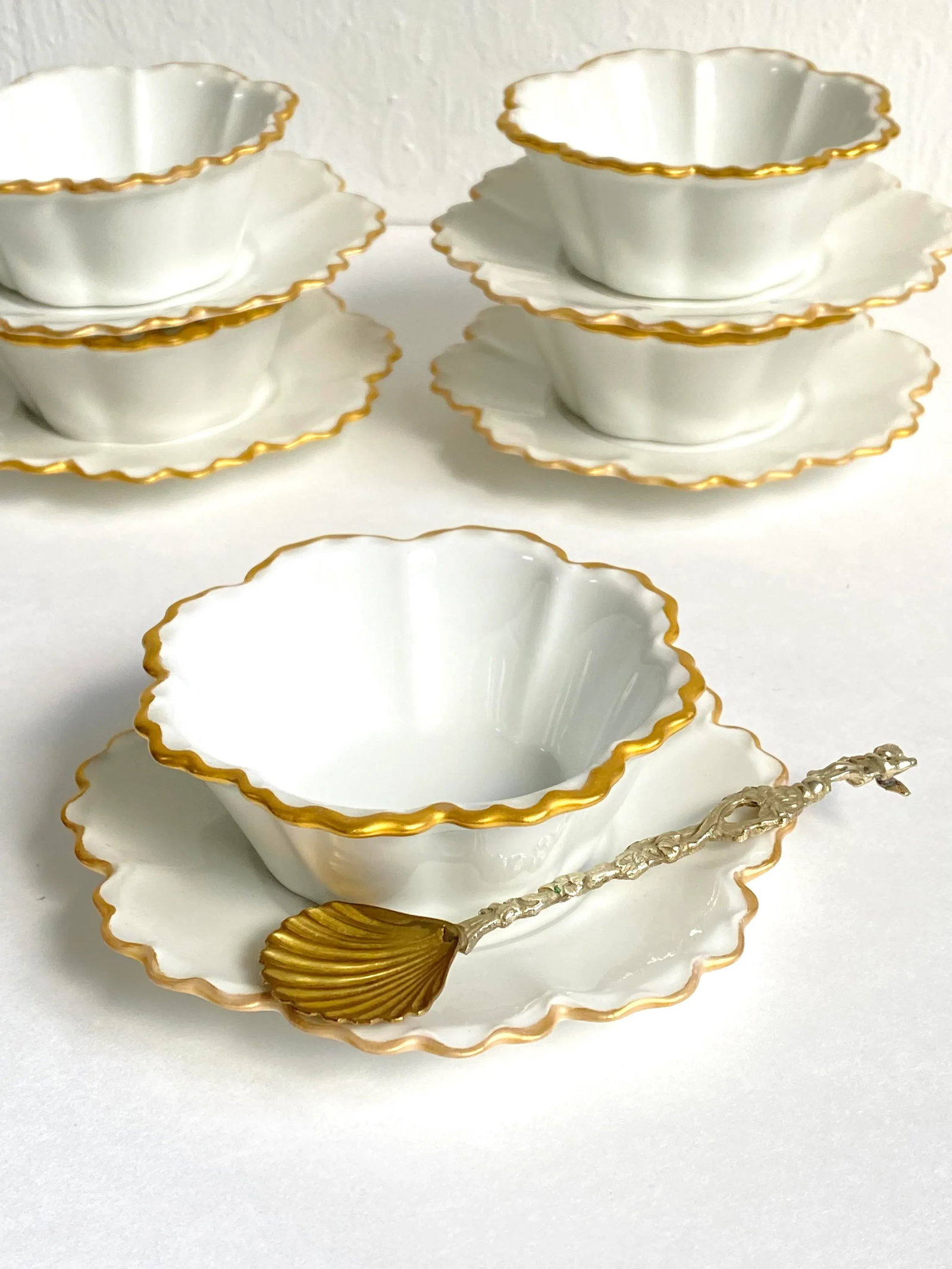 Vintage Limoges Gda France Flower Shaped Dessert Cups & Saucers Set- 11 Pieces - 3