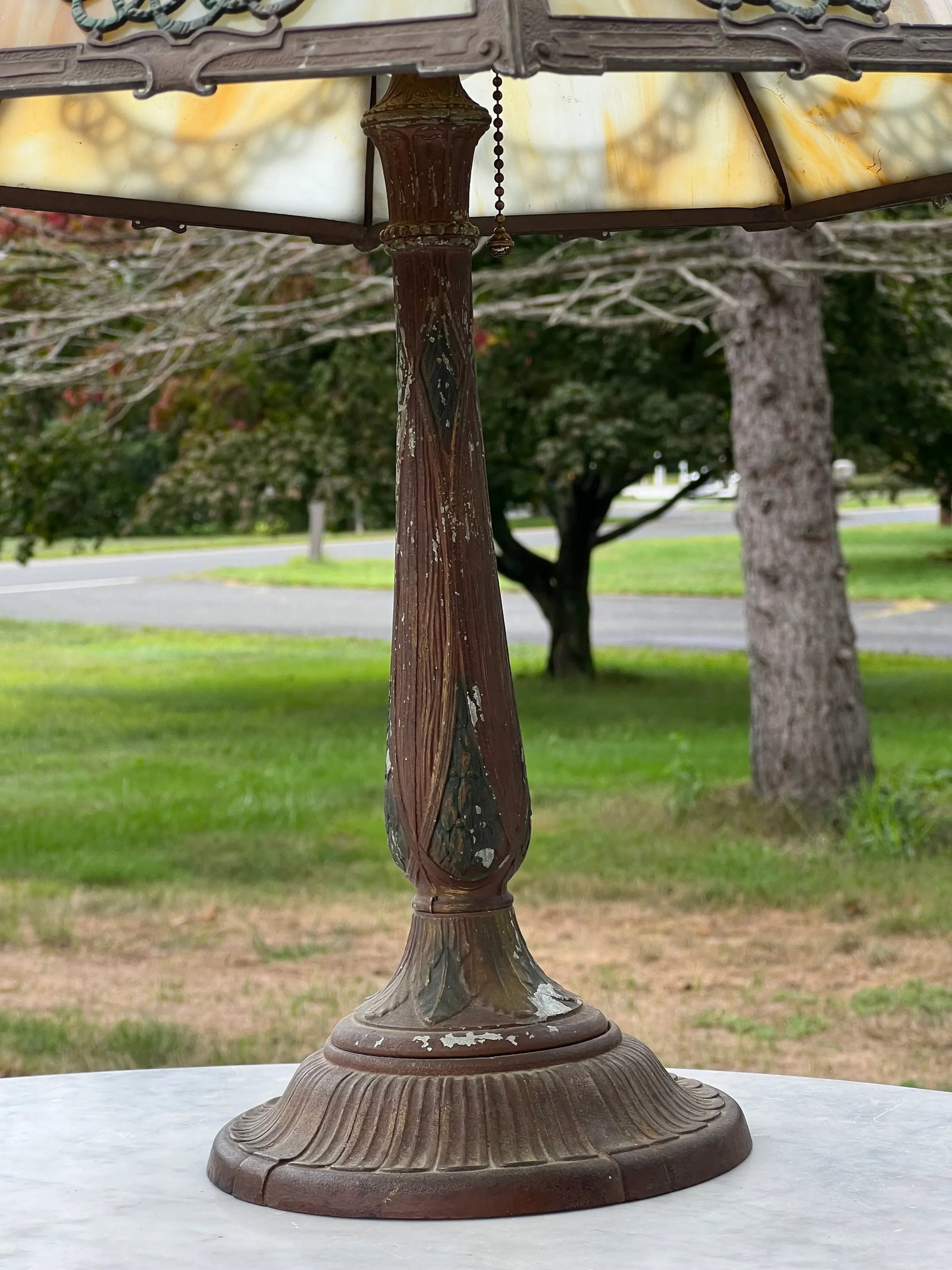 1920s Art Nouveau Caramel Slag Glass Lamp - 5