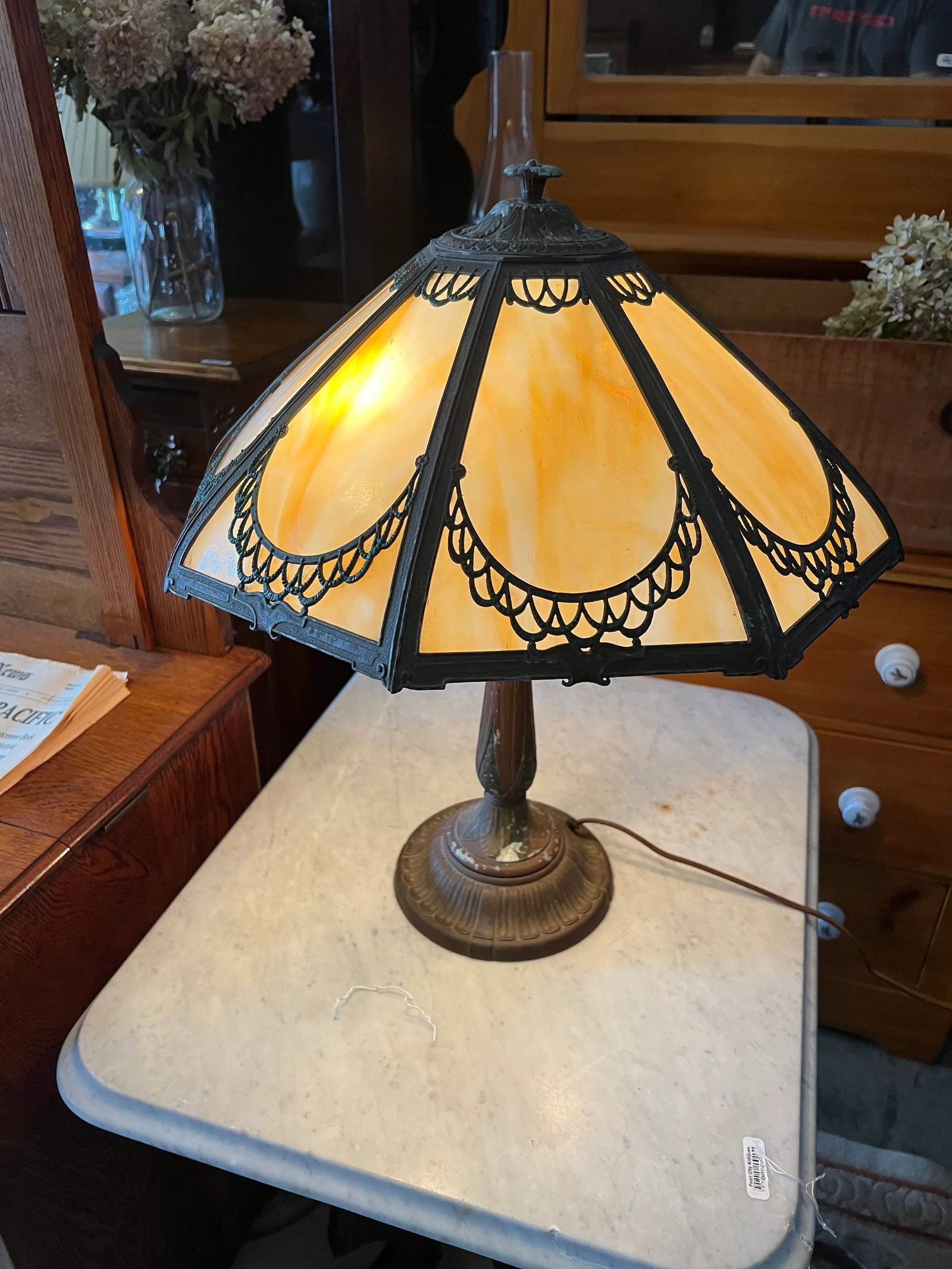 1920s Art Nouveau Caramel Slag Glass Lamp - 6