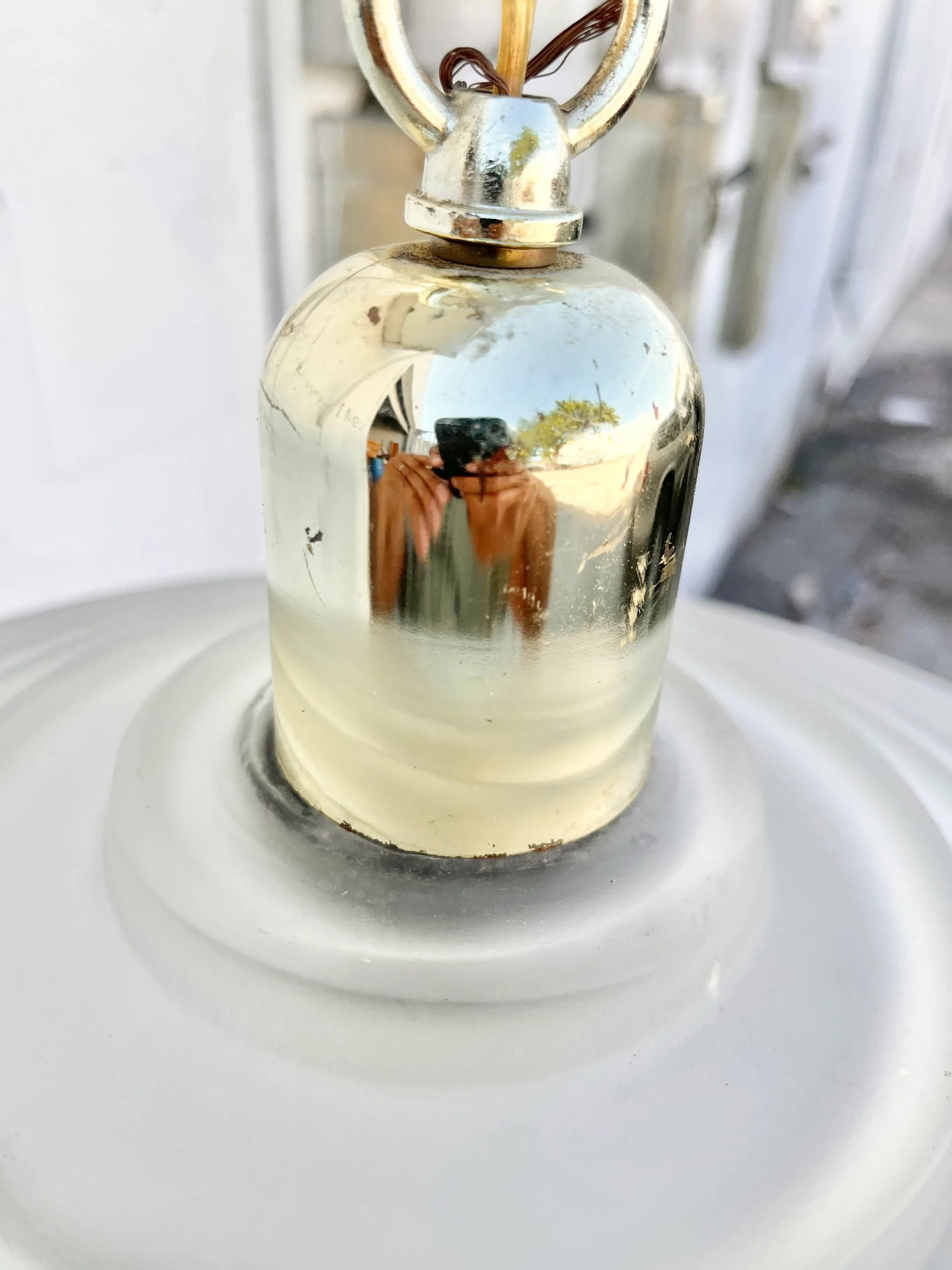 Large Vintage Mid Century Modern Ribbed Glass Ceiling Pendant. - 12