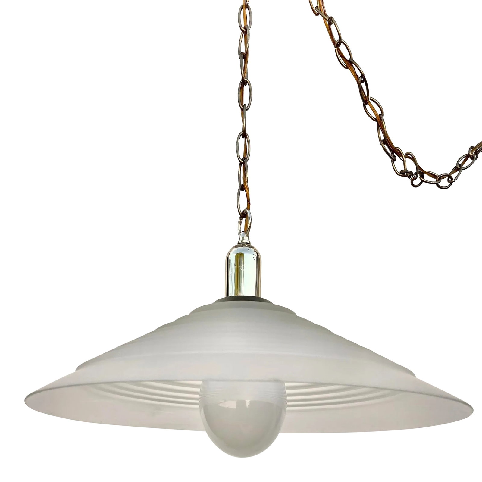Large Vintage Mid Century Modern Ribbed Glass Ceiling Pendant. (1 of 13)