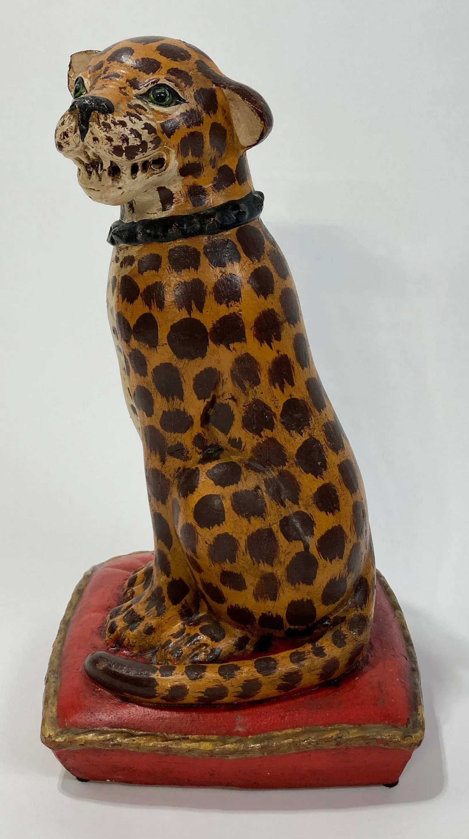 Antique Handmade Ceramic Spotted Cat Figure - 10