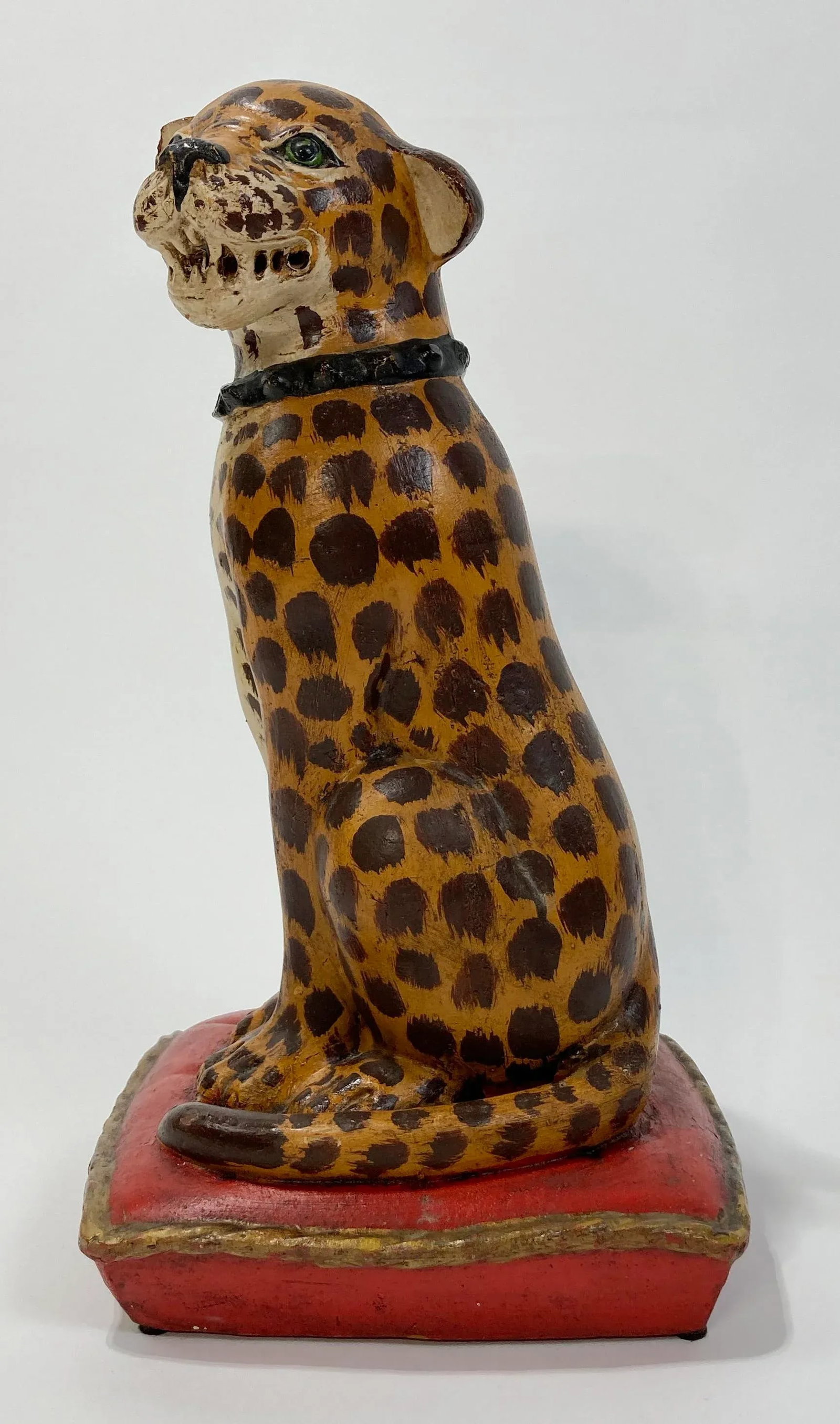 Antique Handmade Ceramic Spotted Cat Figure - 2
