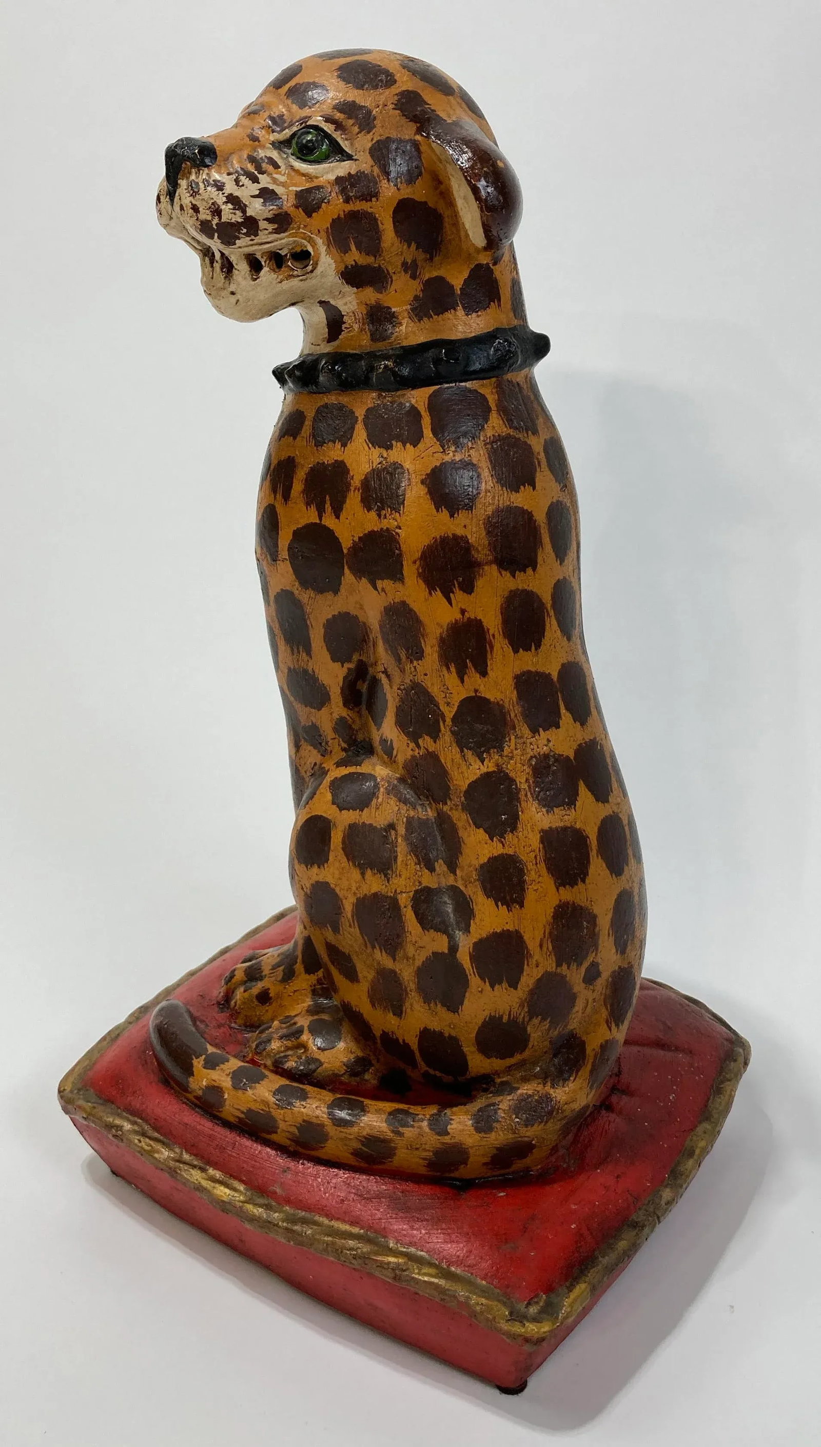 Antique Handmade Ceramic Spotted Cat Figure - 3