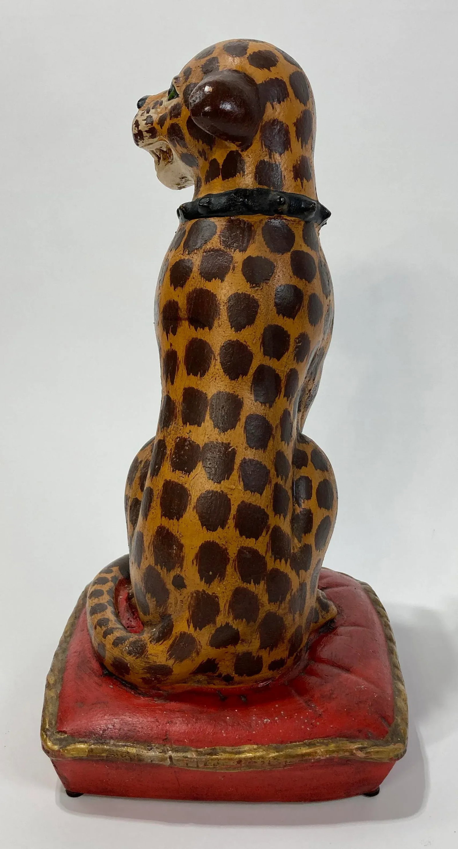 Antique Handmade Ceramic Spotted Cat Figure - 4
