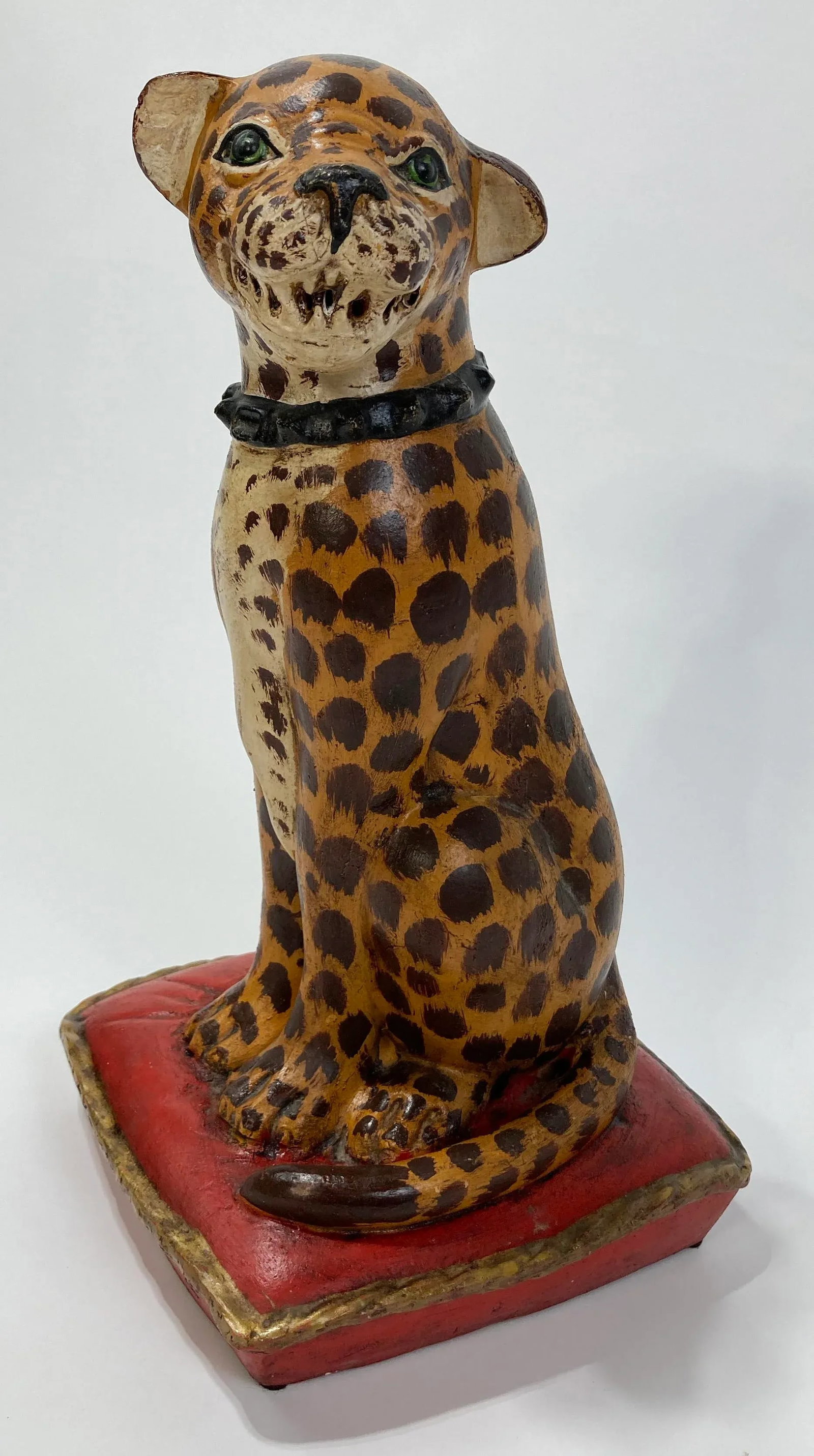 Antique Handmade Ceramic Spotted Cat Figure - 5