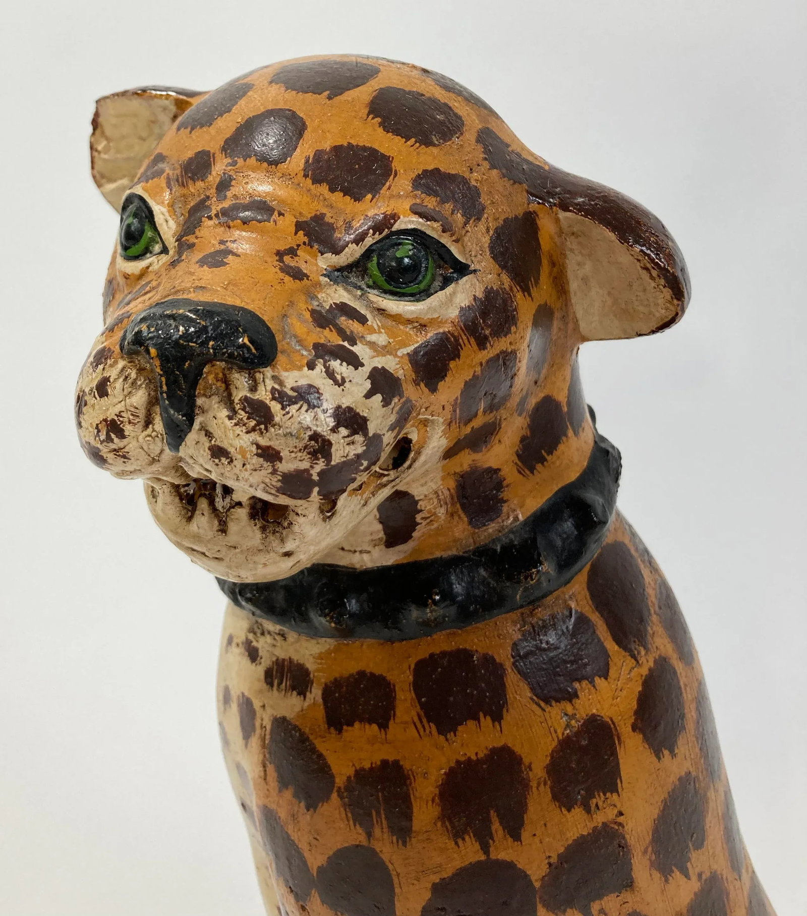 Antique Handmade Ceramic Spotted Cat Figure - 8