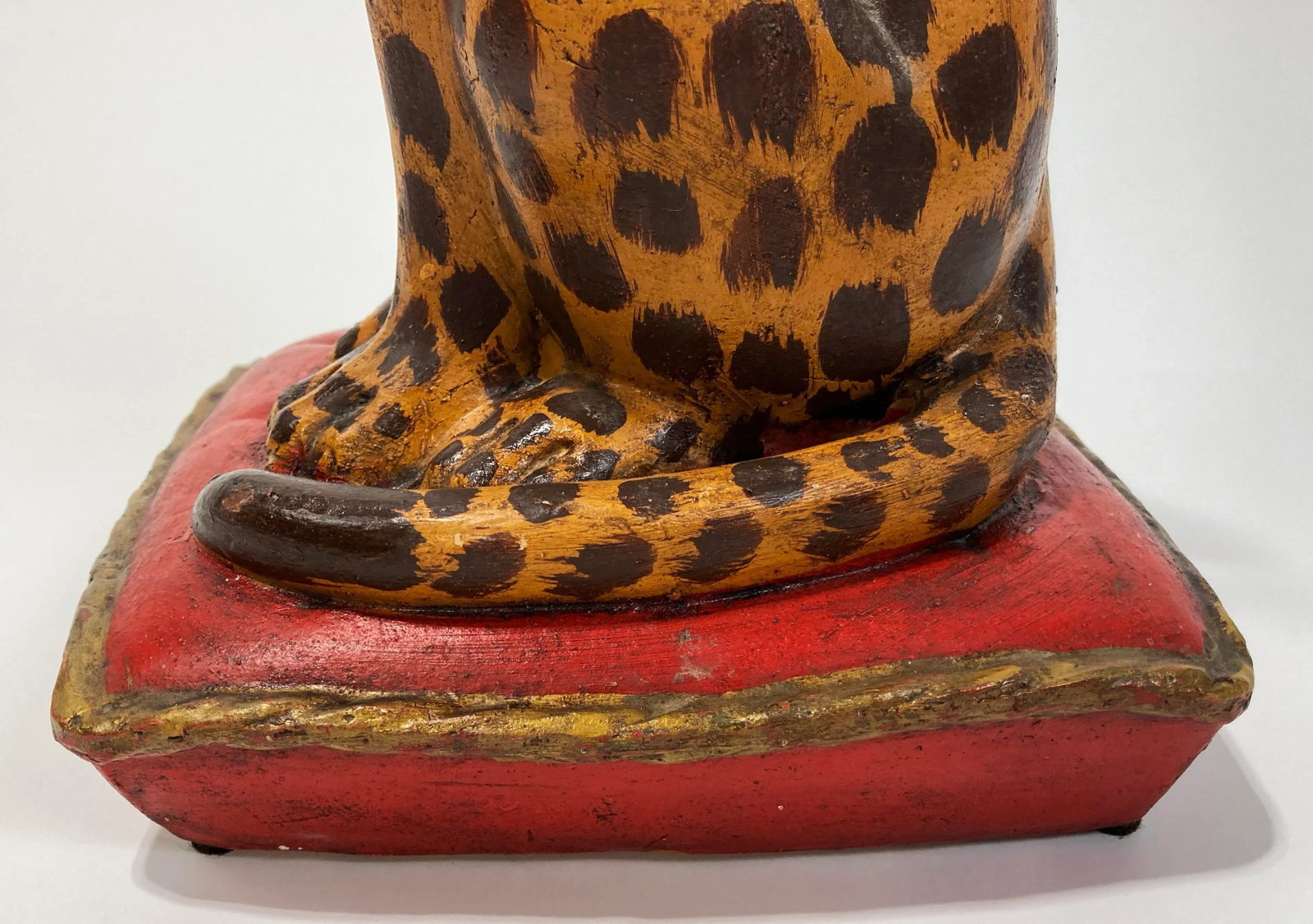 Antique Handmade Ceramic Spotted Cat Figure - 9