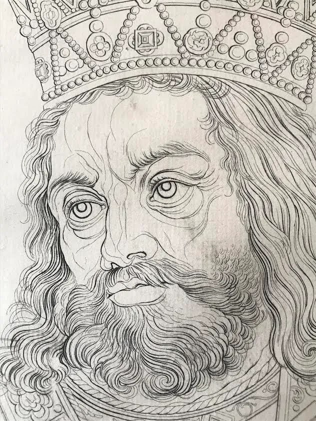 Original Antique Etching of Rudolf I the Holy Roman Emperor by William Blake - 4