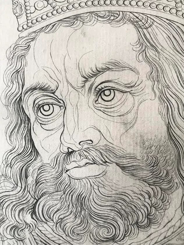 Original Antique Etching of Rudolf I the Holy Roman Emperor by William Blake - 5