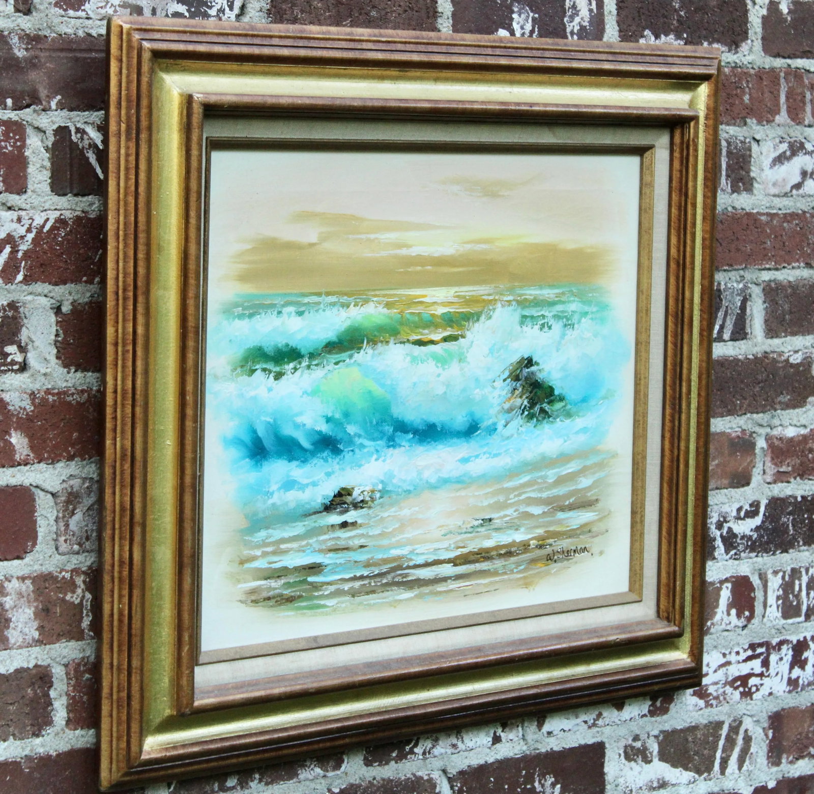 Vintage Beach Seascape Original Oil Painting - 11