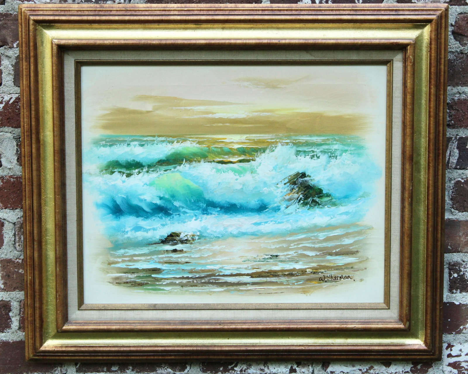 Vintage Beach Seascape Original Oil Painting - 13