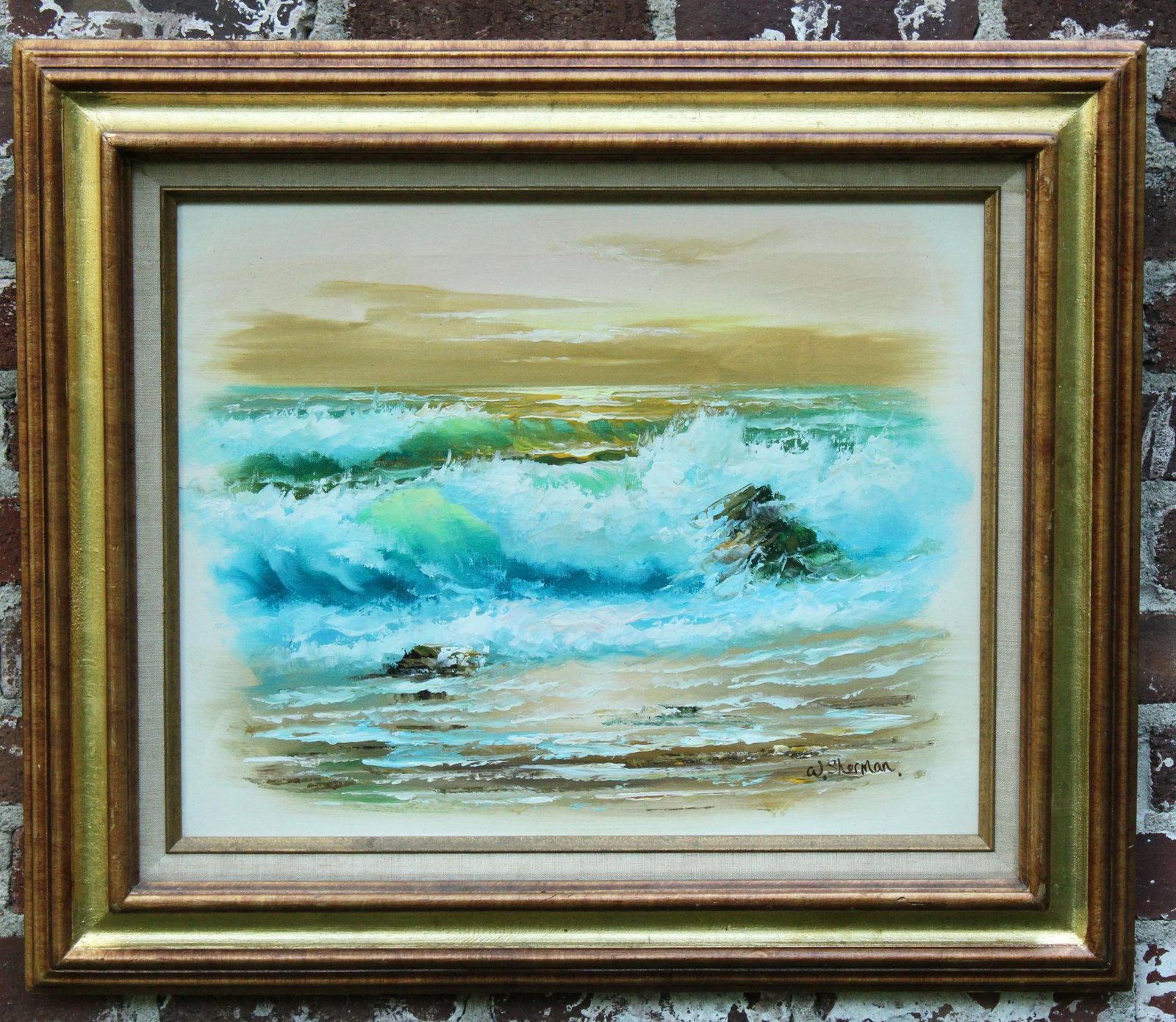Vintage Beach Seascape Original Oil Painting - 2