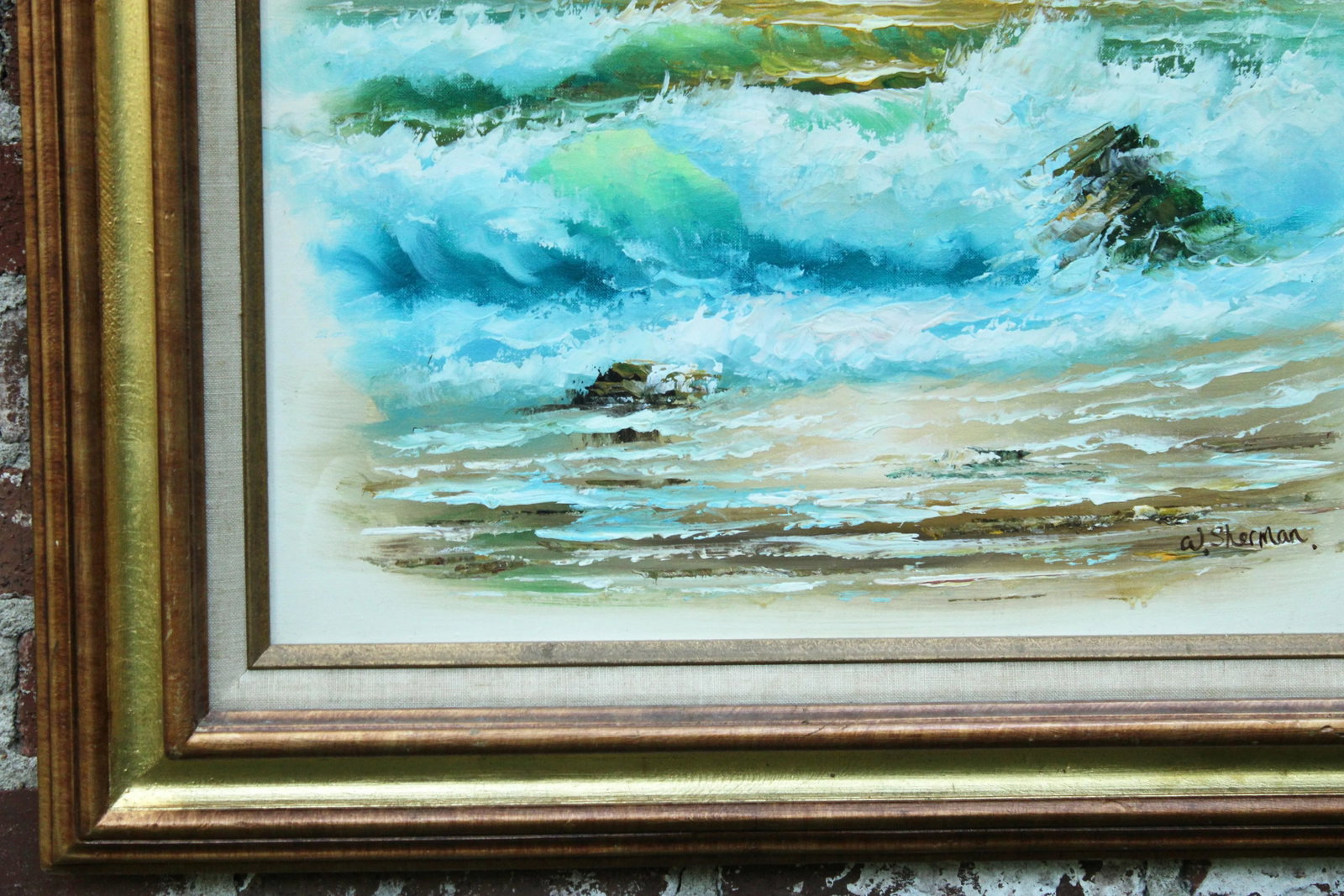 Vintage Beach Seascape Original Oil Painting - 7