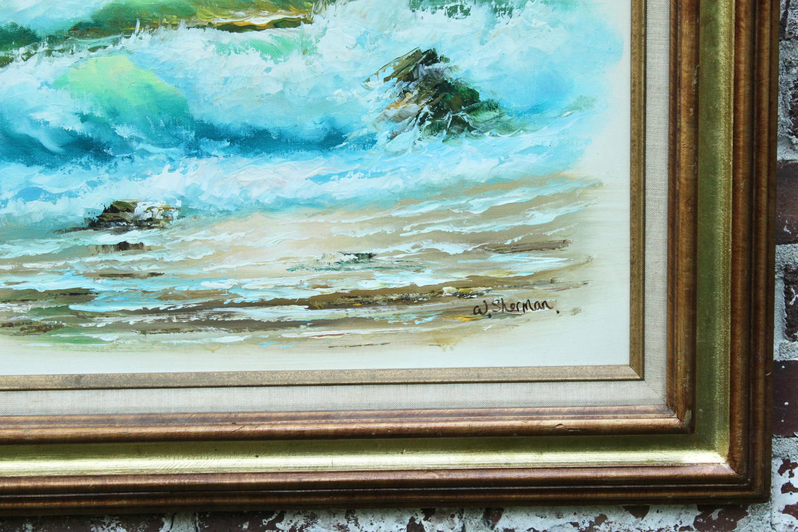 Vintage Beach Seascape Original Oil Painting - 8